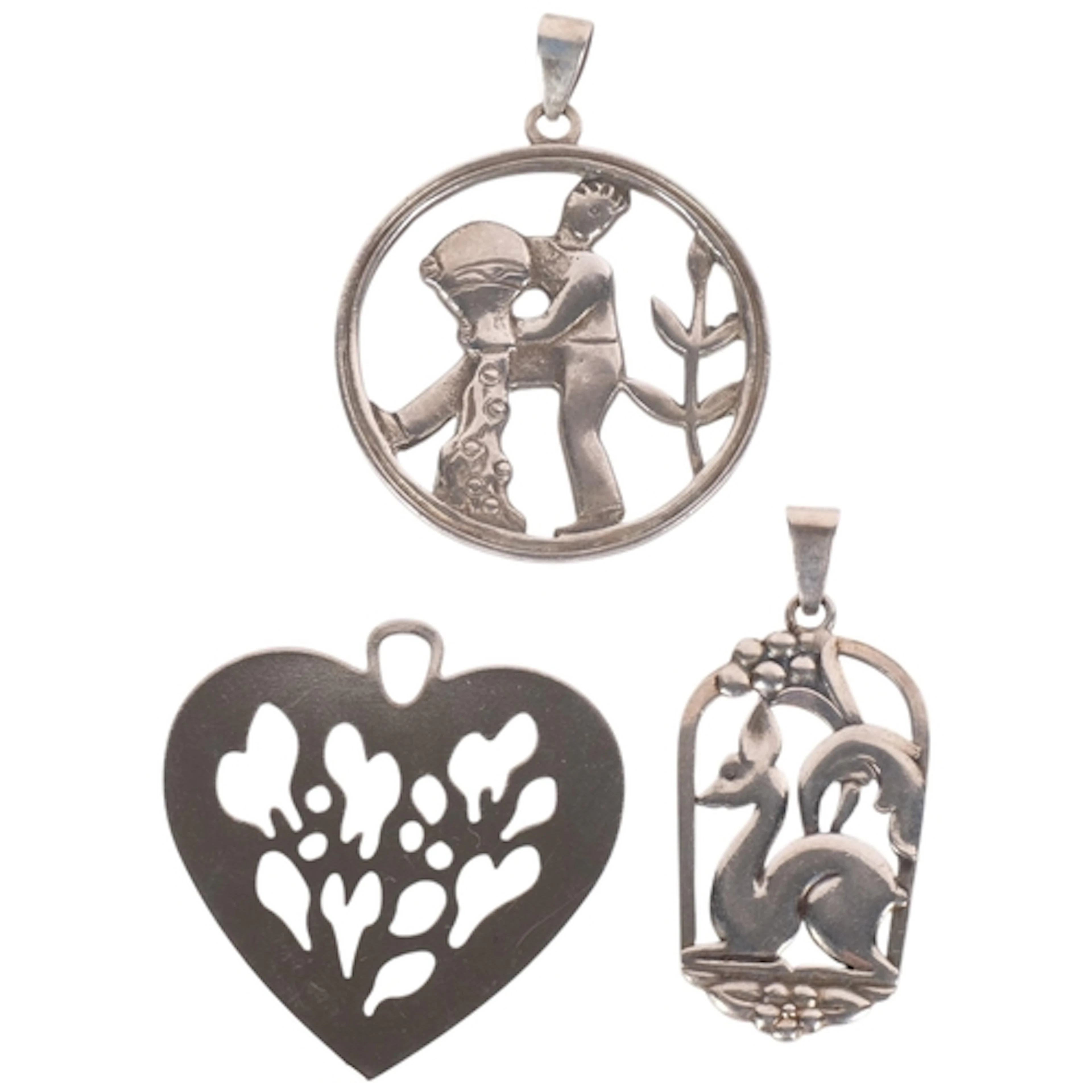 2 Danish silver pendants, and a Georg Jensen plated pendant ...