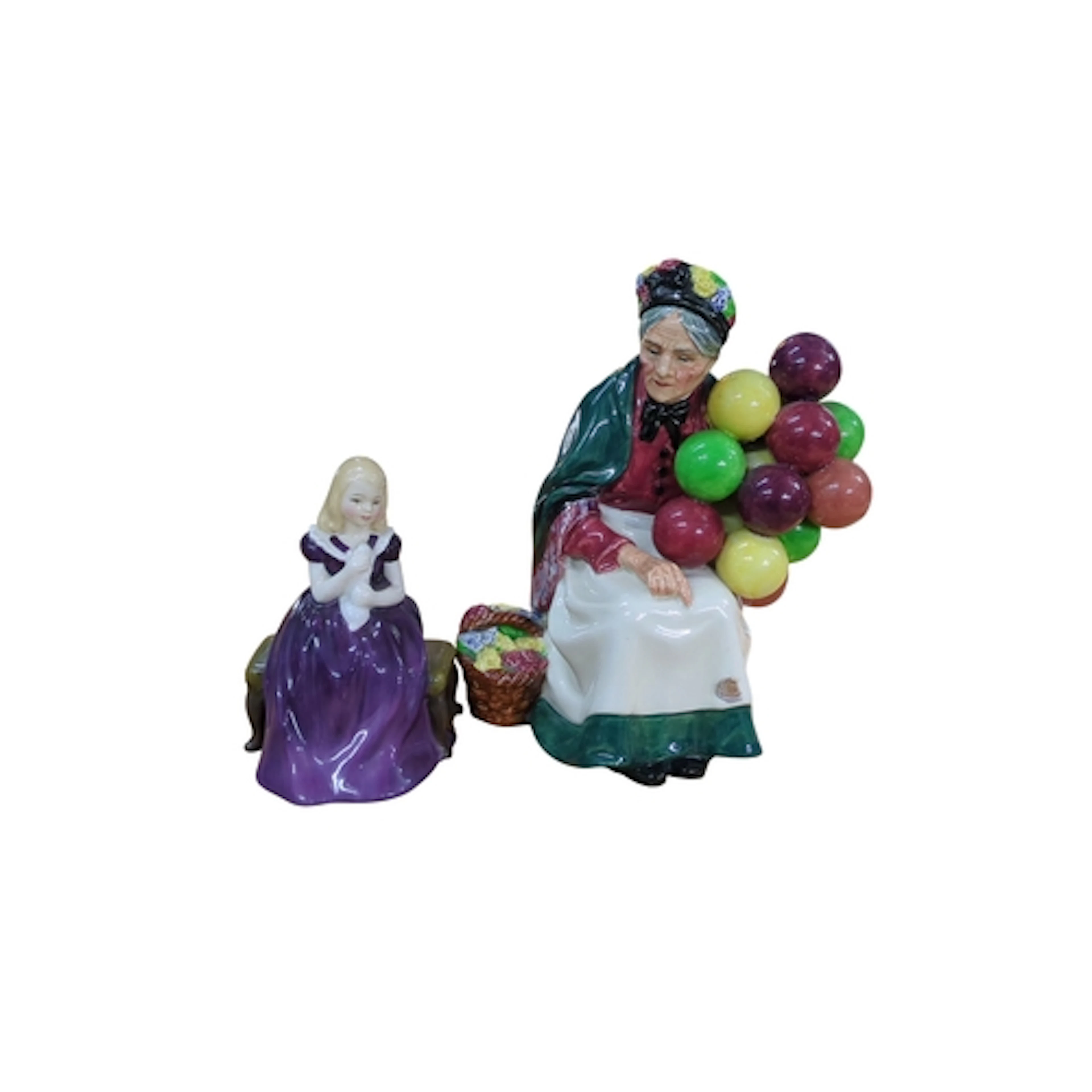 Two Royal Doulton bone china figures: 'The Old Balloon Selle...