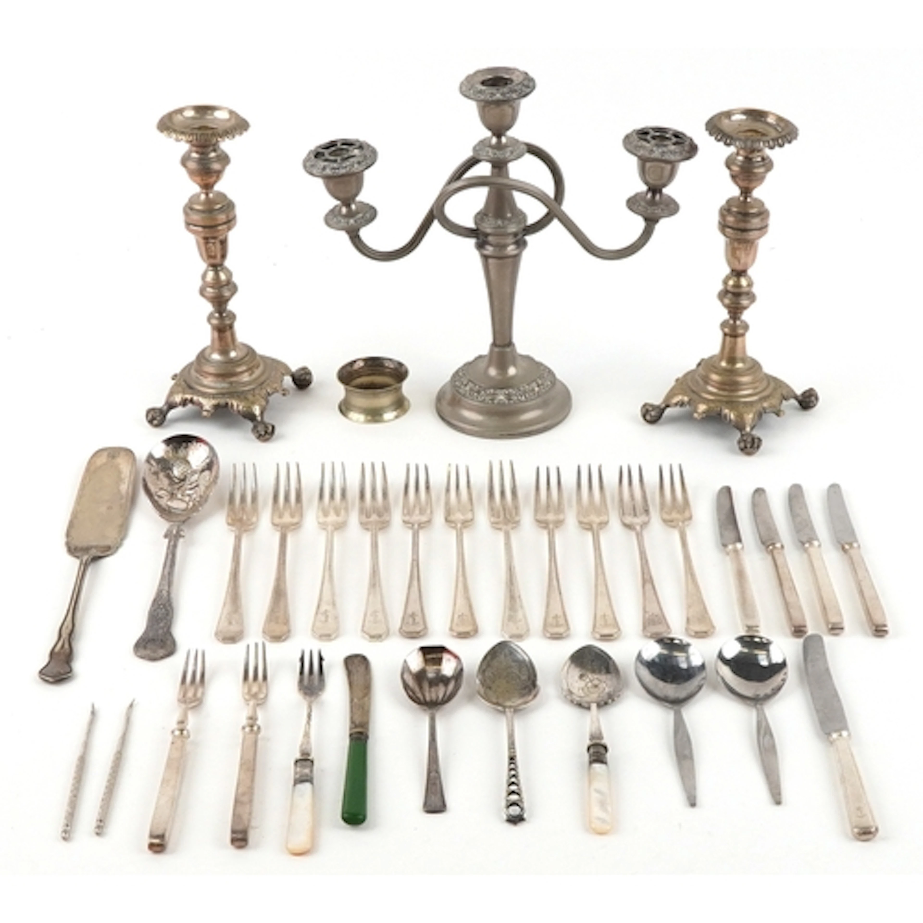 Antique and later silver plated items including a pair of ca...