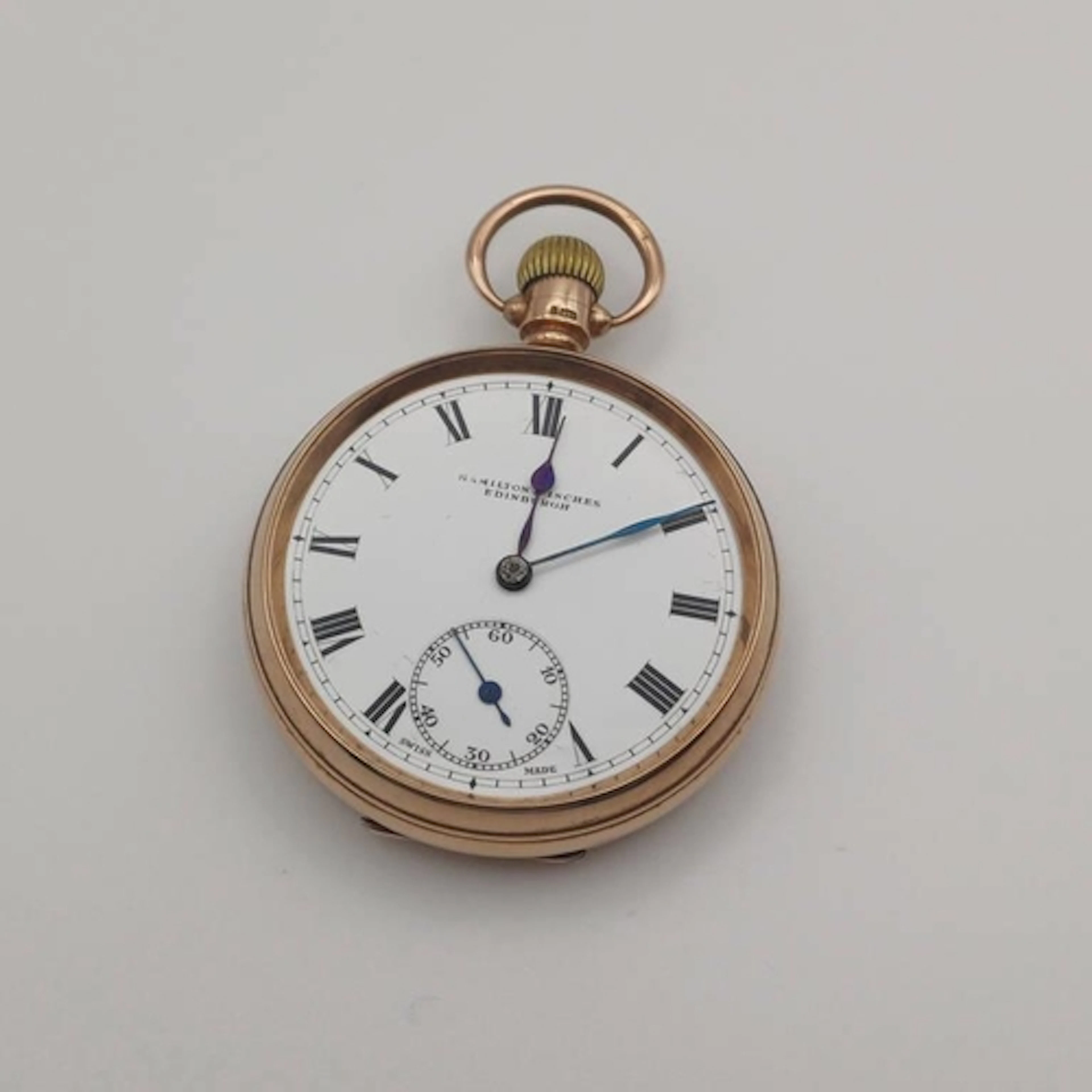 9CT GOLD OPENFACE POCKET WATCH BY HAMILTON & INCHES WITH INS...