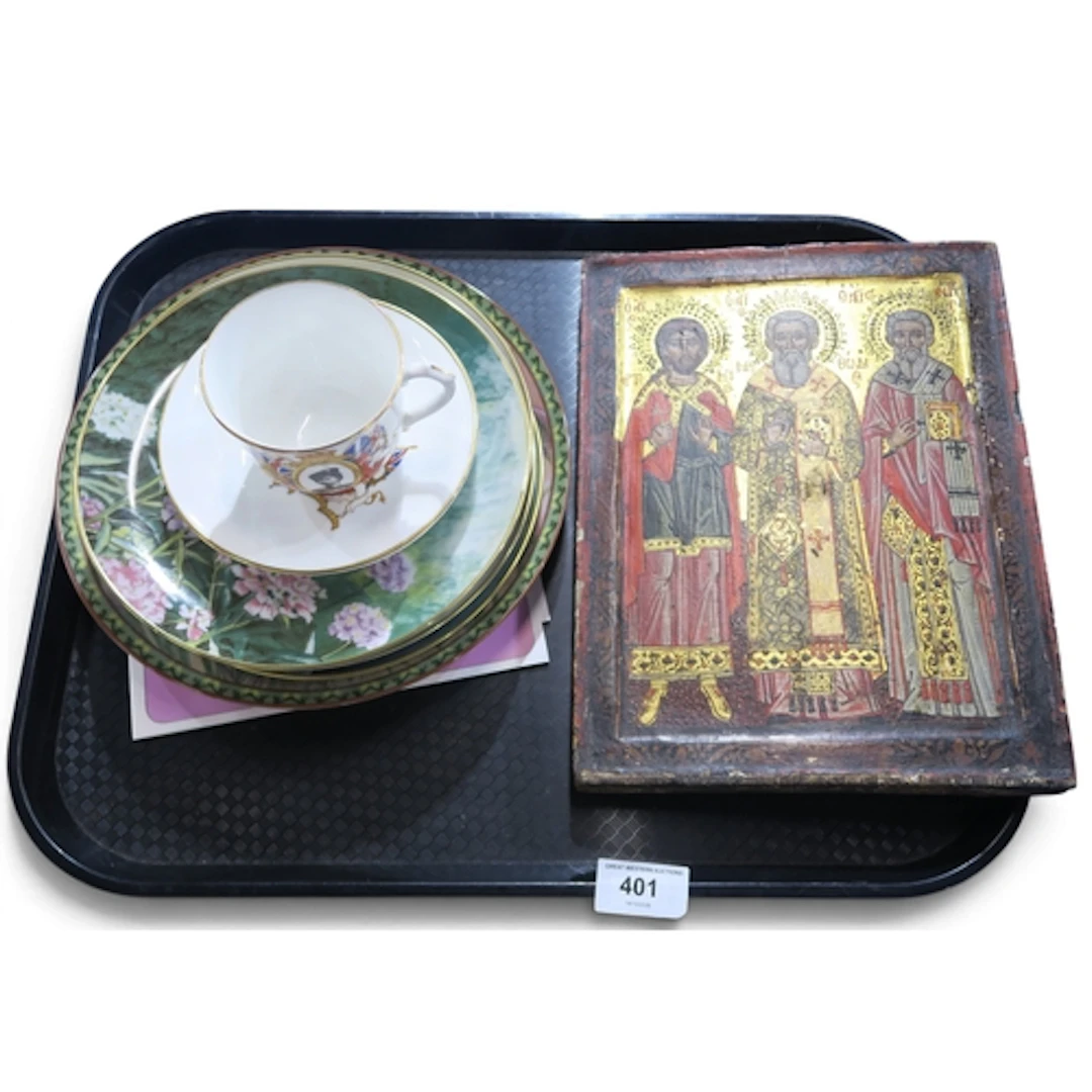 An Icon, assorted fairy plates and a commemorative cup and s...
