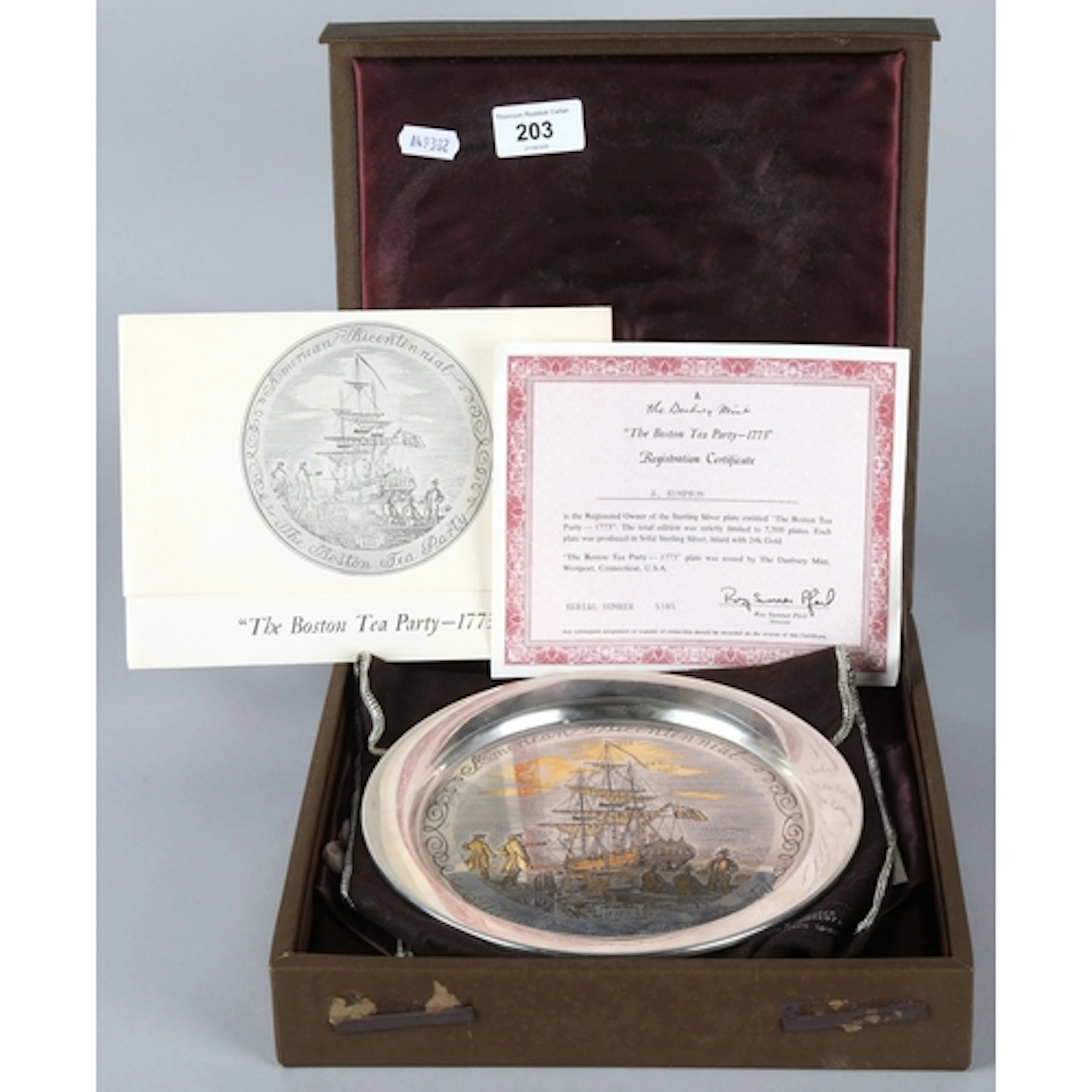 The Danbury Mint sterling silver plate, 'The Boston Tea Part...