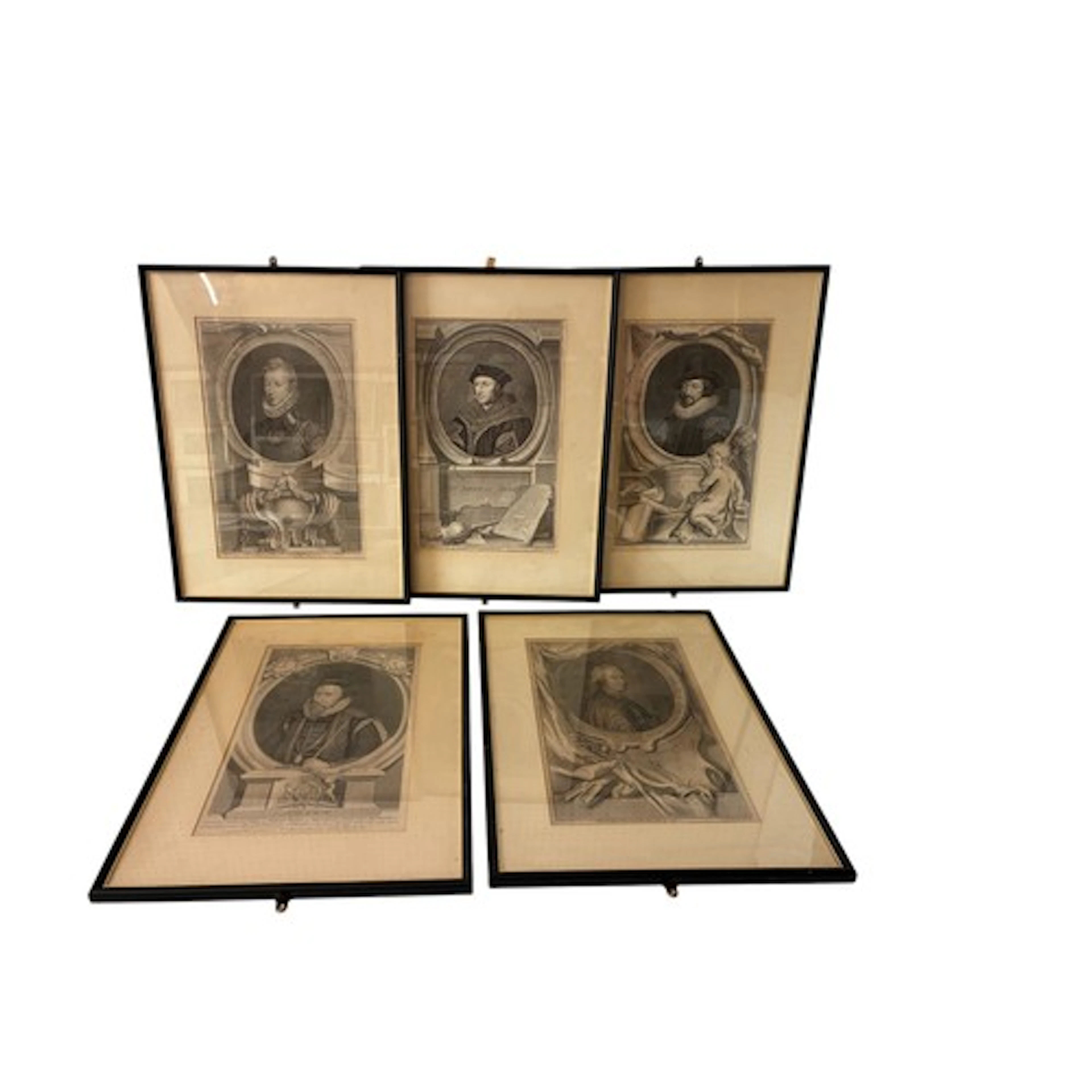A group of five restrikes of 18th century portrait engraving...