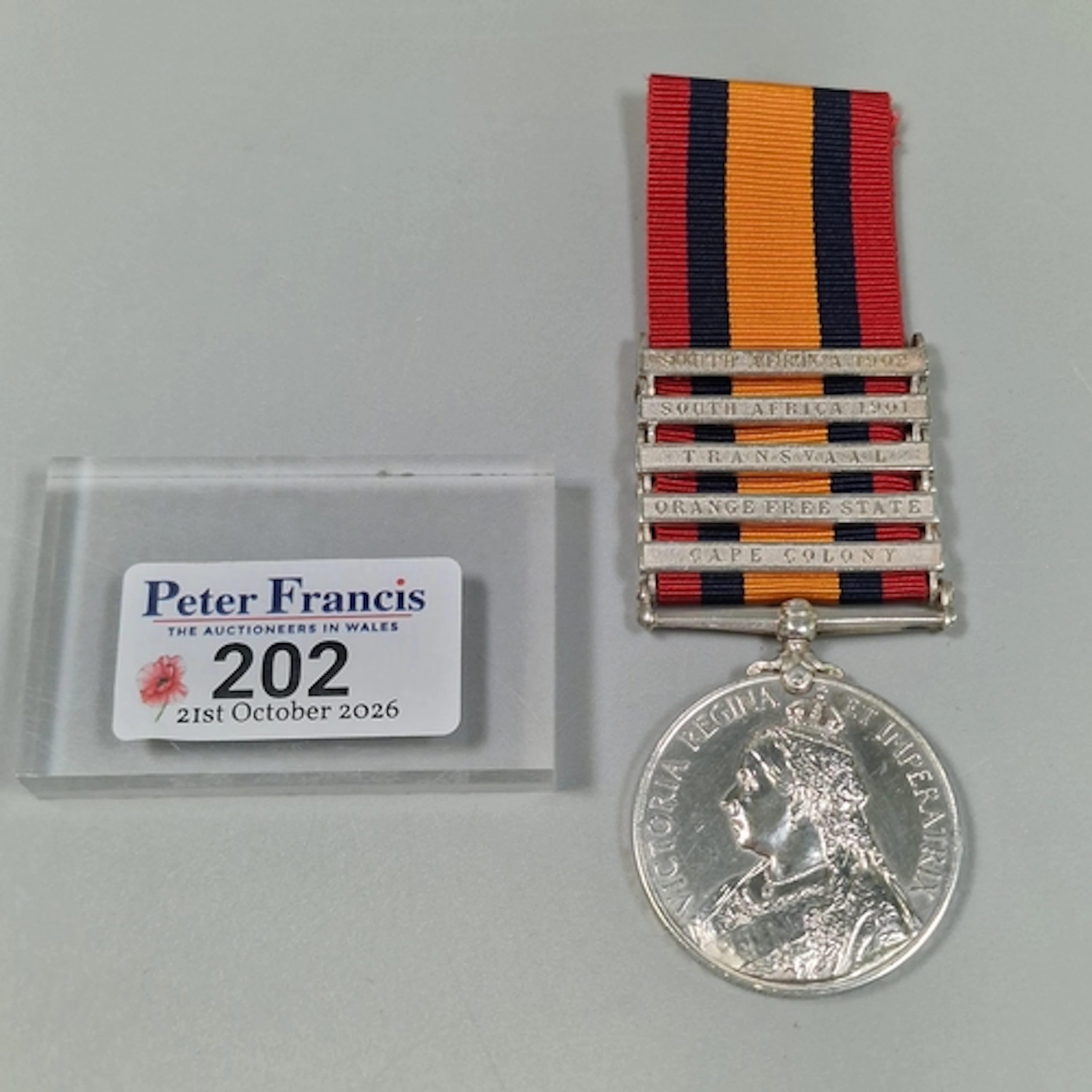 Queen’s South Africa Medal awarded to 33335 Pte. G. Jeffrey,...