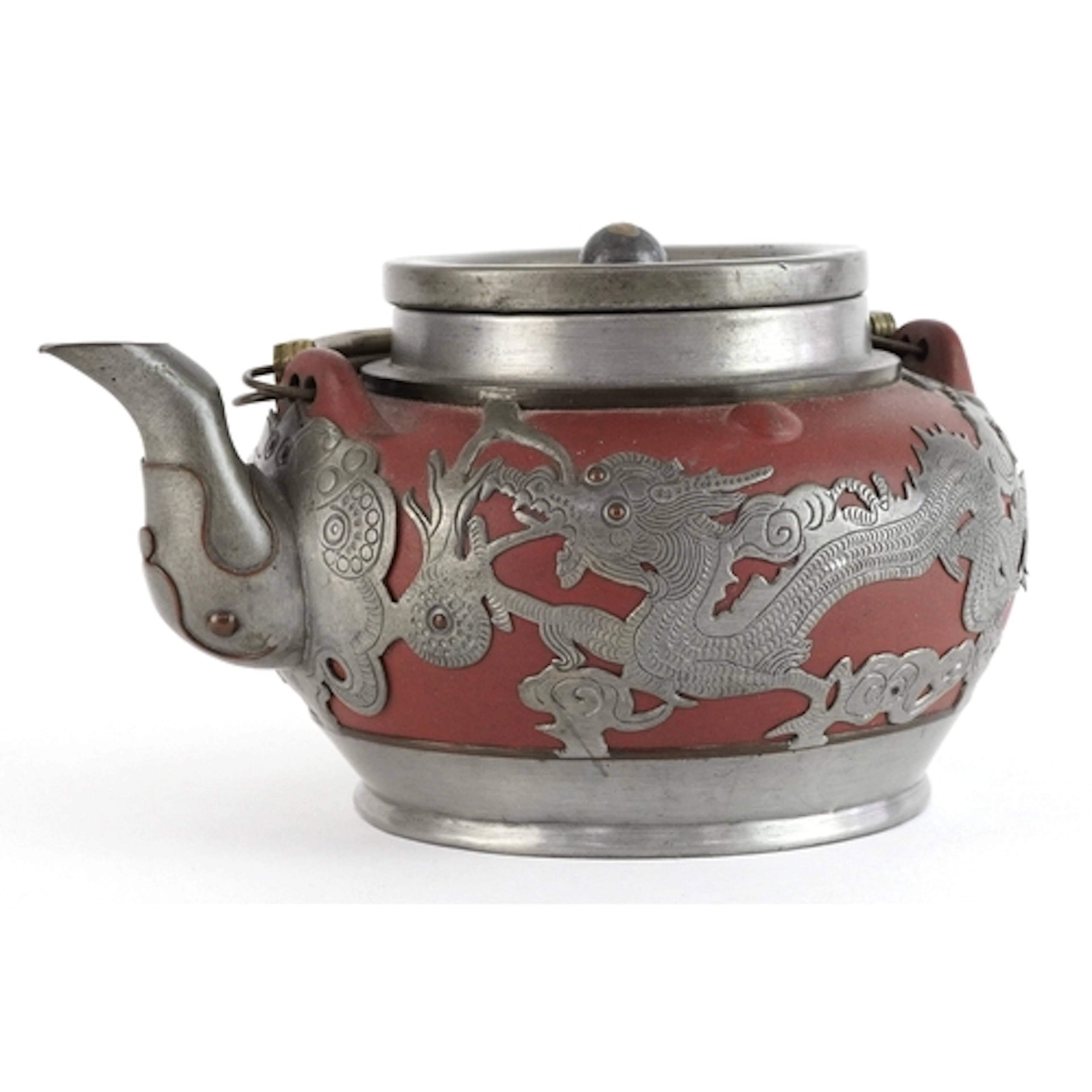 Early 20th century Yixing red clay teapot having decorative ...