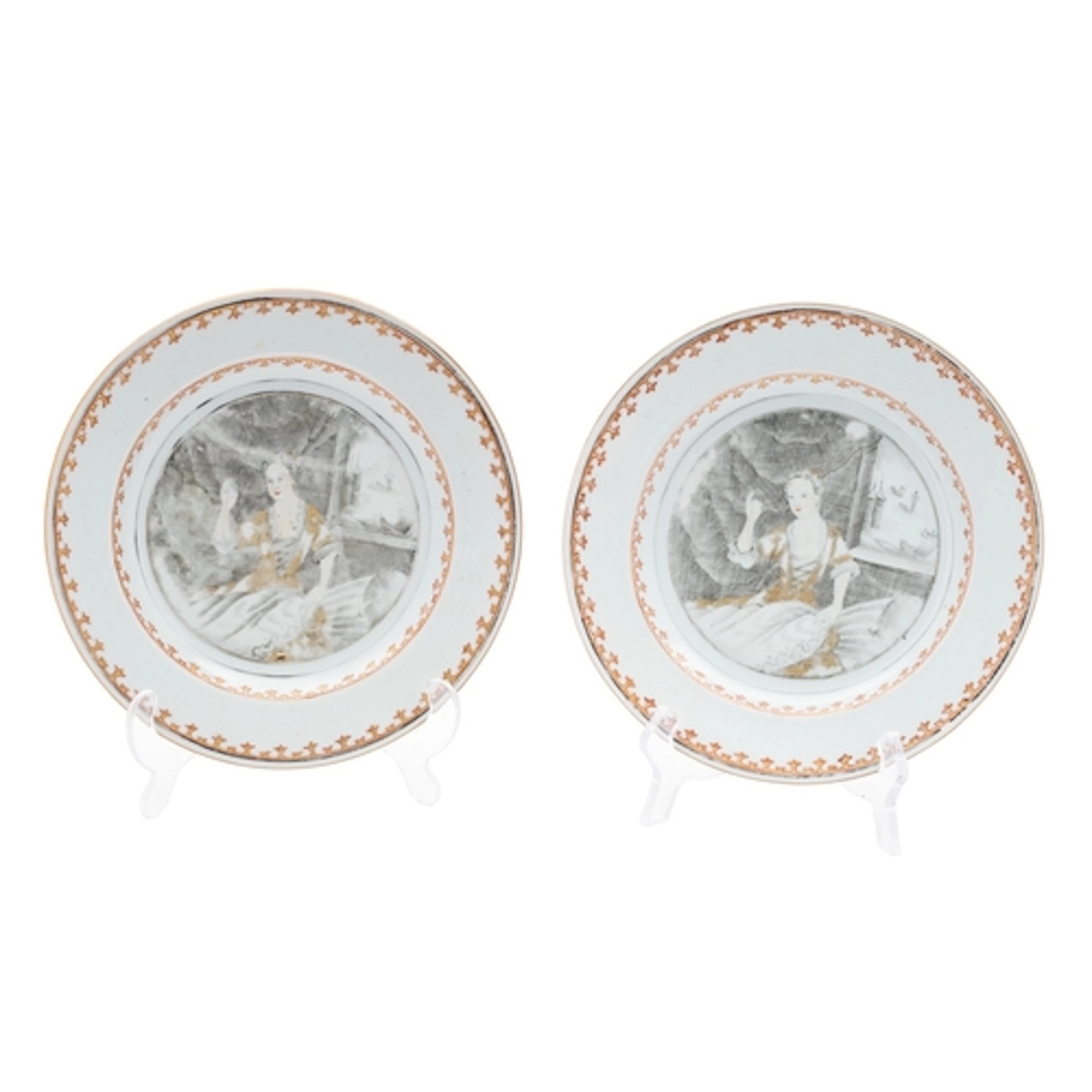 A pair of Chinese 'European-subject' plates, Qianlong the ce...