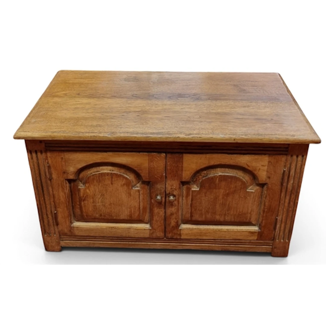 A 19th Century Oak Tabletop two door Cabinet. H 50 x W 84 x ...