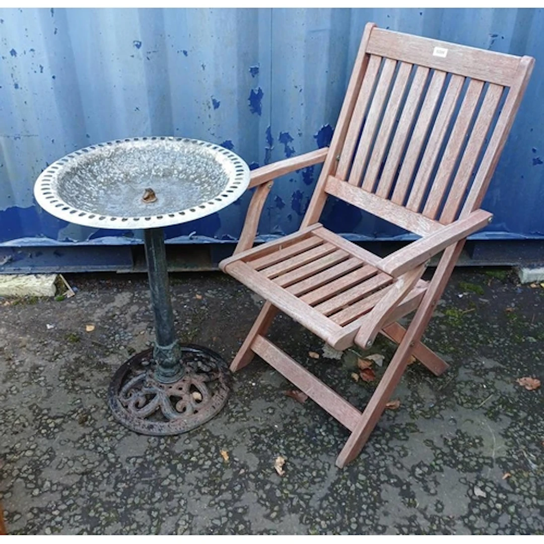 WINCHESTER COLLECTION TEAK FOLDING GARDEN ARMCHAIR & METAL B...
