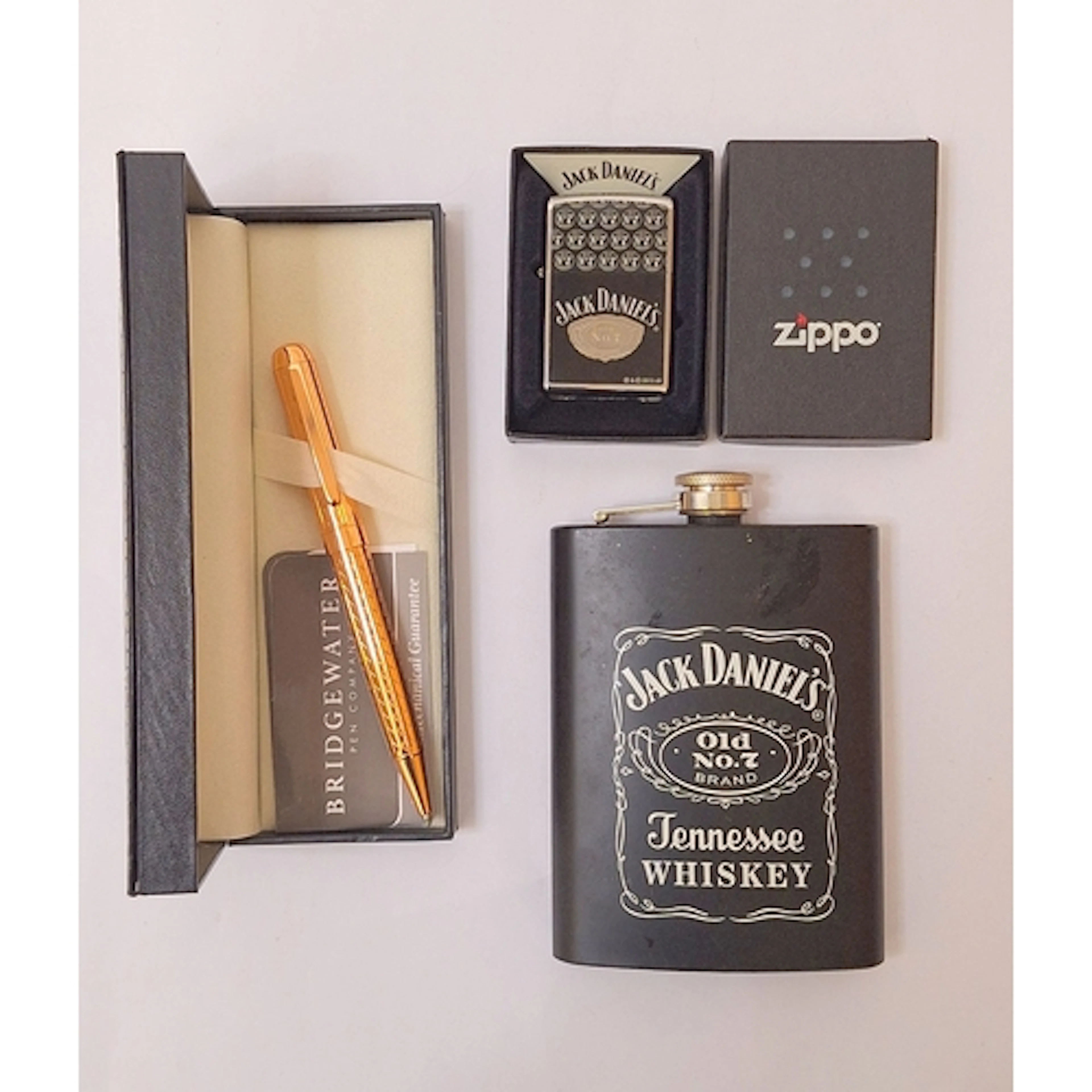 Jack Daniels Hip Flask, boxed Zippo lighter for Jack Daniels...