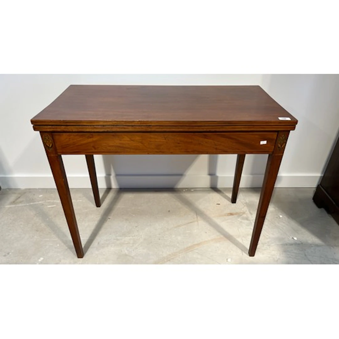 Regency mahogany tea table, hinged rectangular top over boxw...