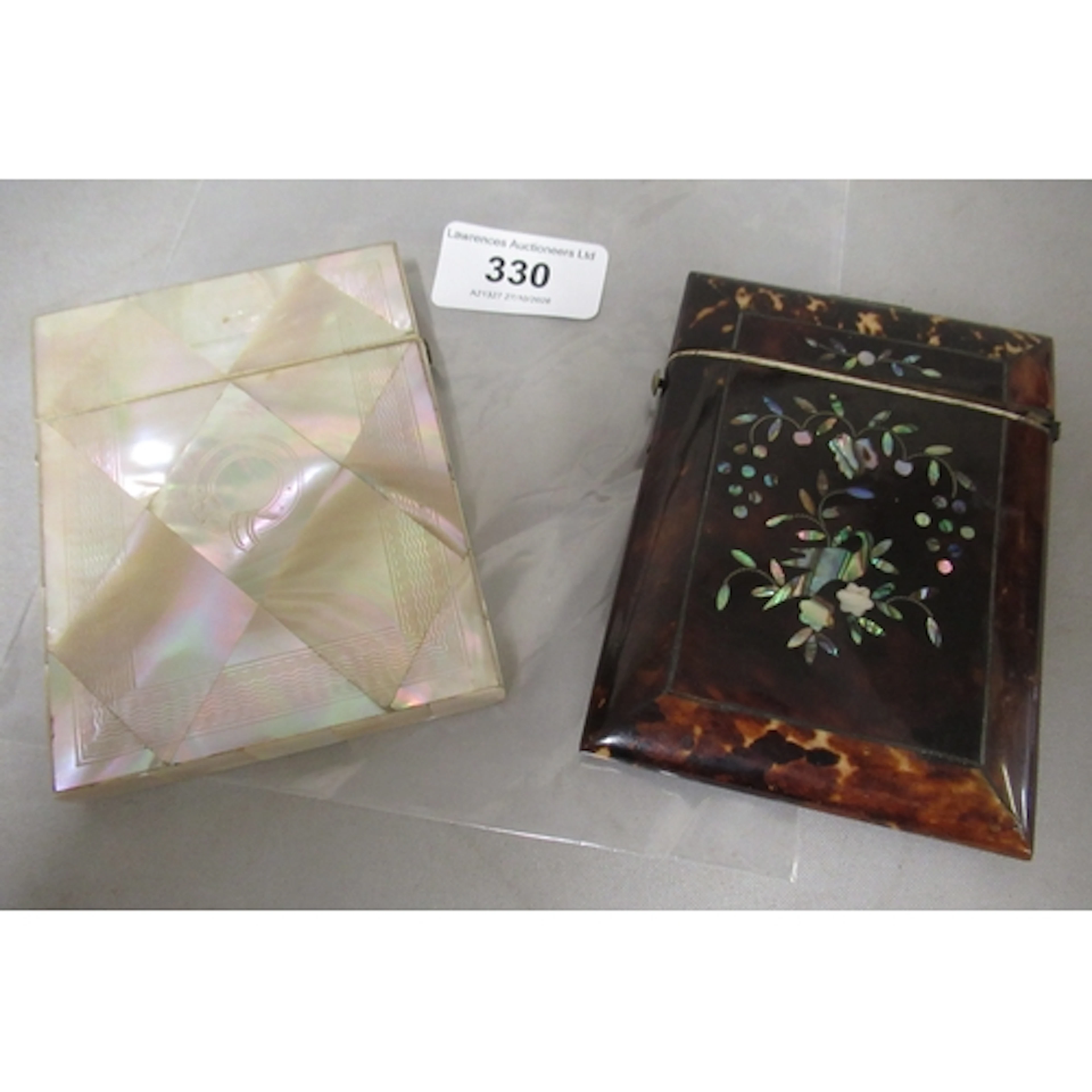 19th Century tortoiseshell and mother of pearl inlaid card c...