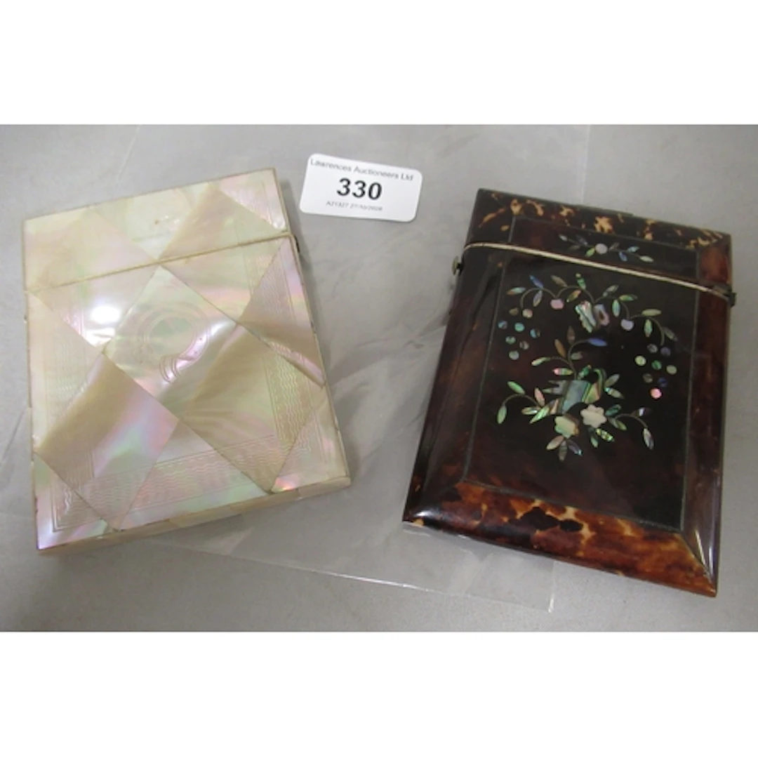 19th Century tortoiseshell and mother of pearl inlaid card c...