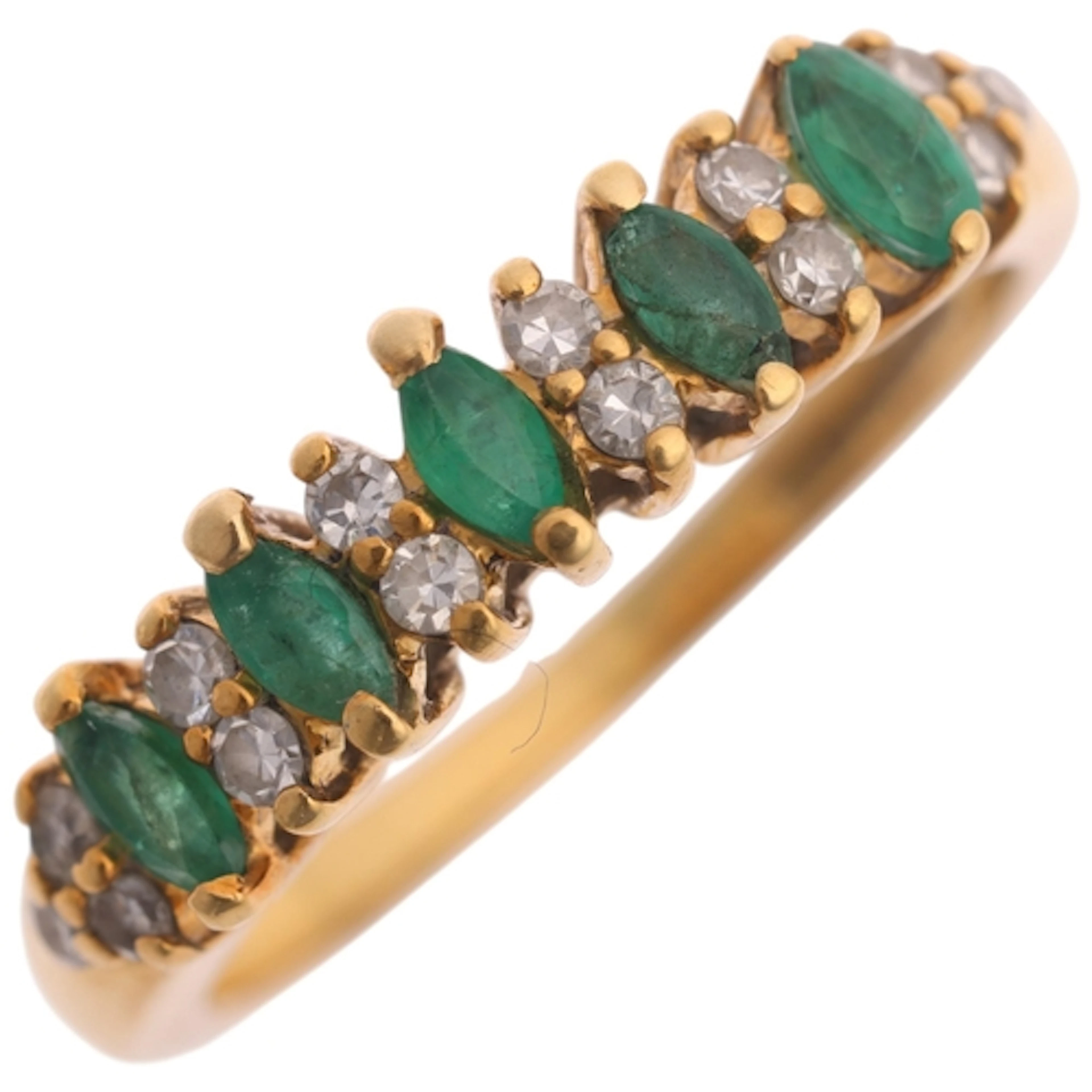 An 18ct gold emerald and diamond half hoop ring, maker A & G...