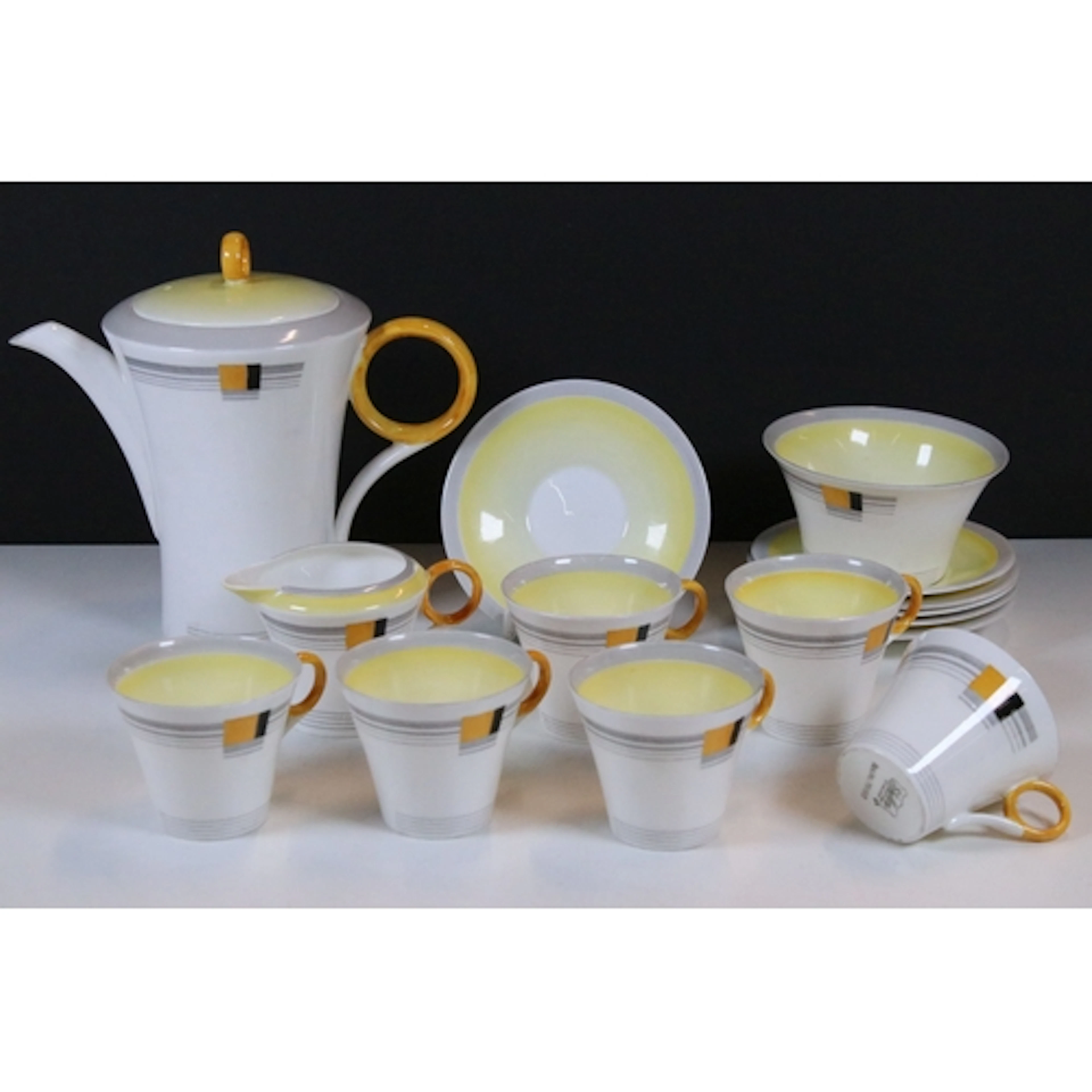 Art Deco Shelley tea set, having yellow banded pattern, numb...