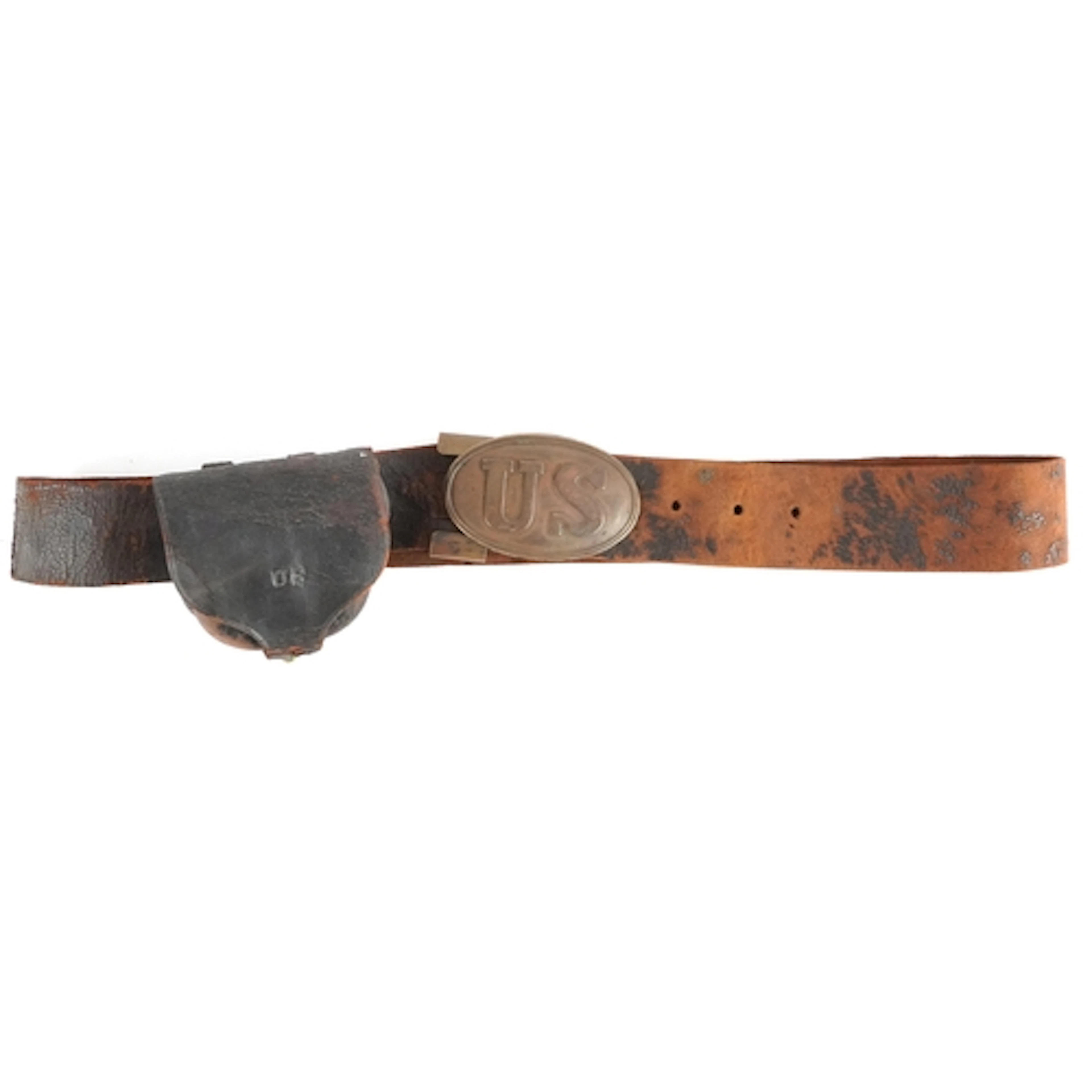 American military interest brown leather belt with brass US ...