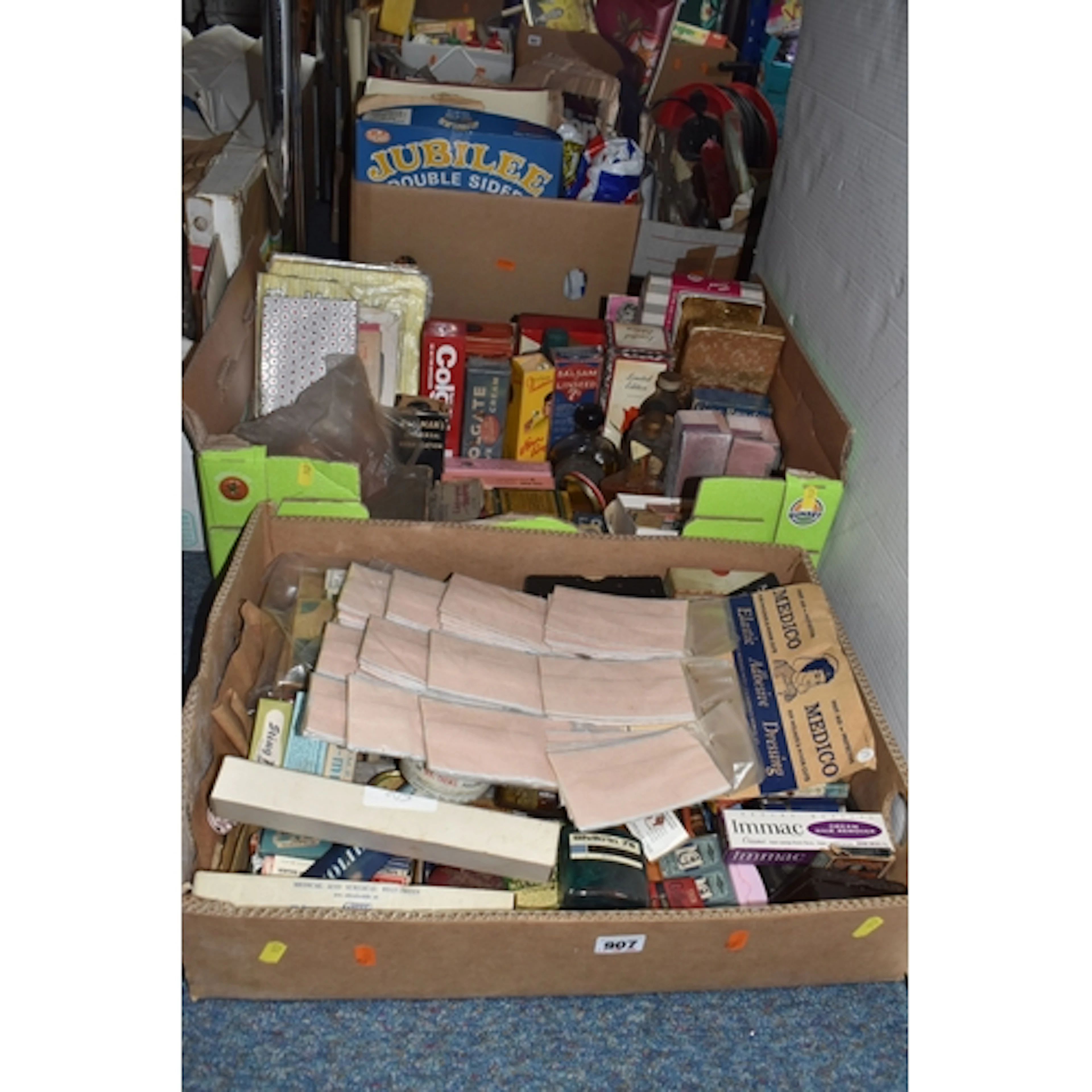 TWO BOXES OF VINTAGE TOILETRIES AND MEDICAL SUPPLIES to incl...