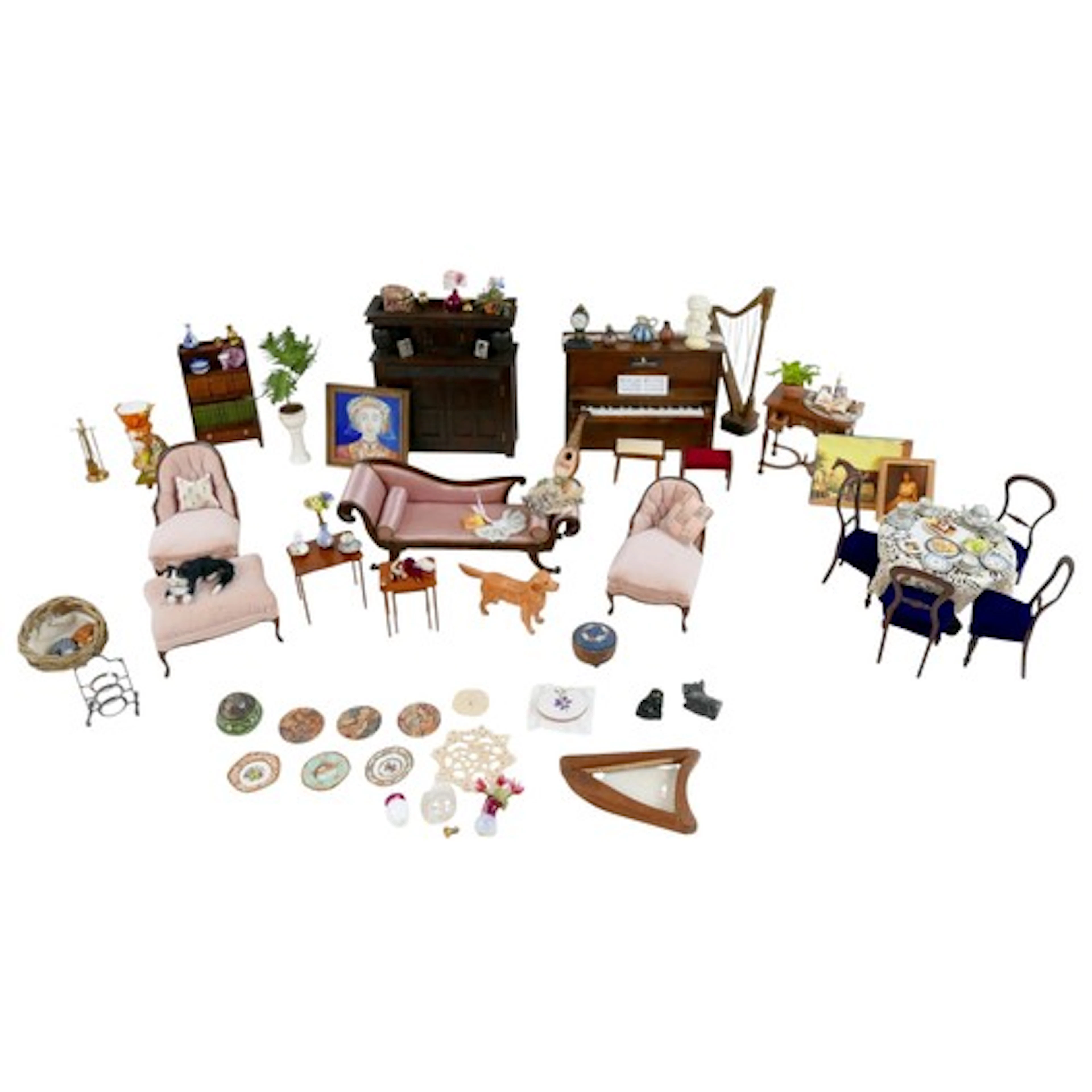 A quantity of miniature doll's house furniture and accessori...