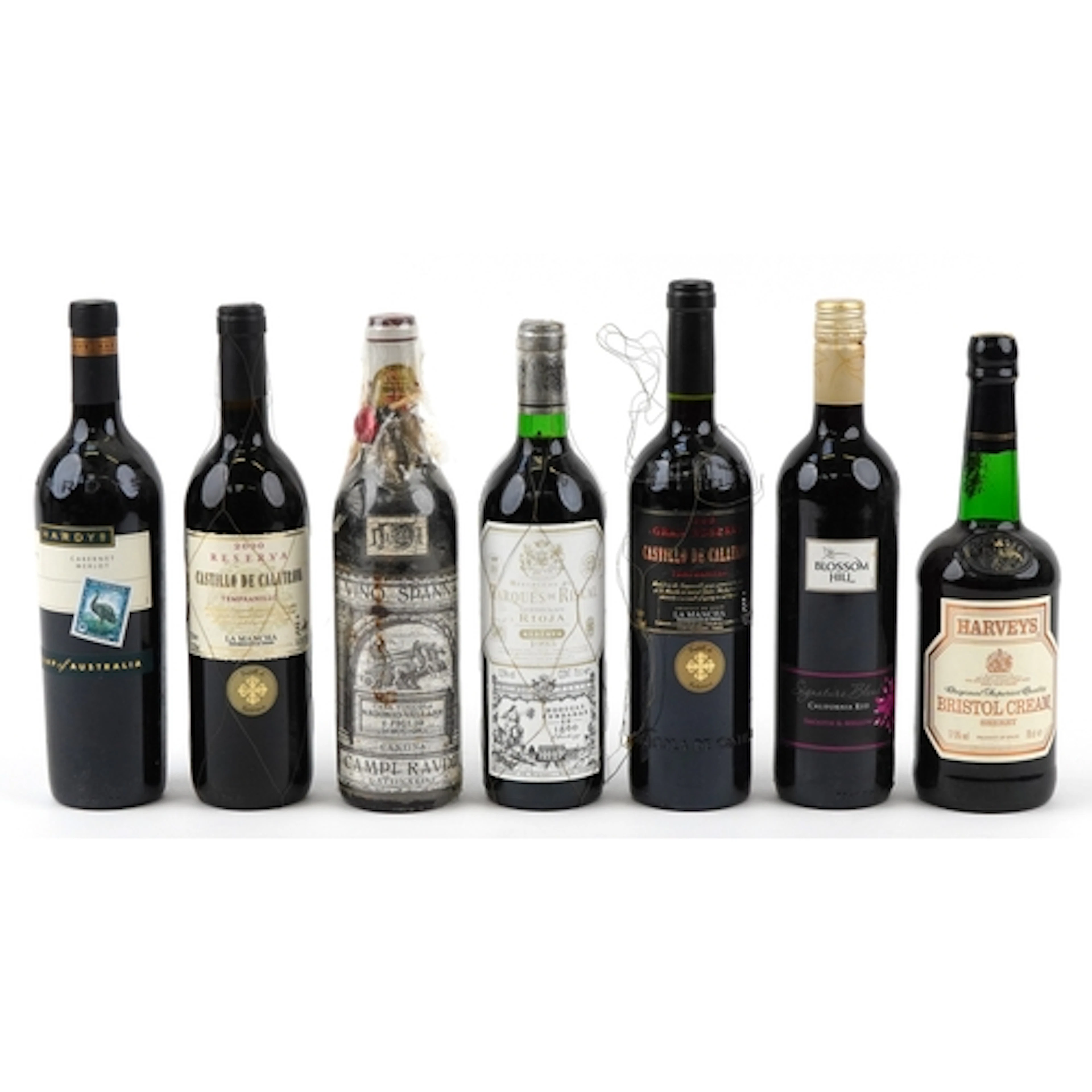 Seven bottles of alcohol including Castillo de Calatrava 199...