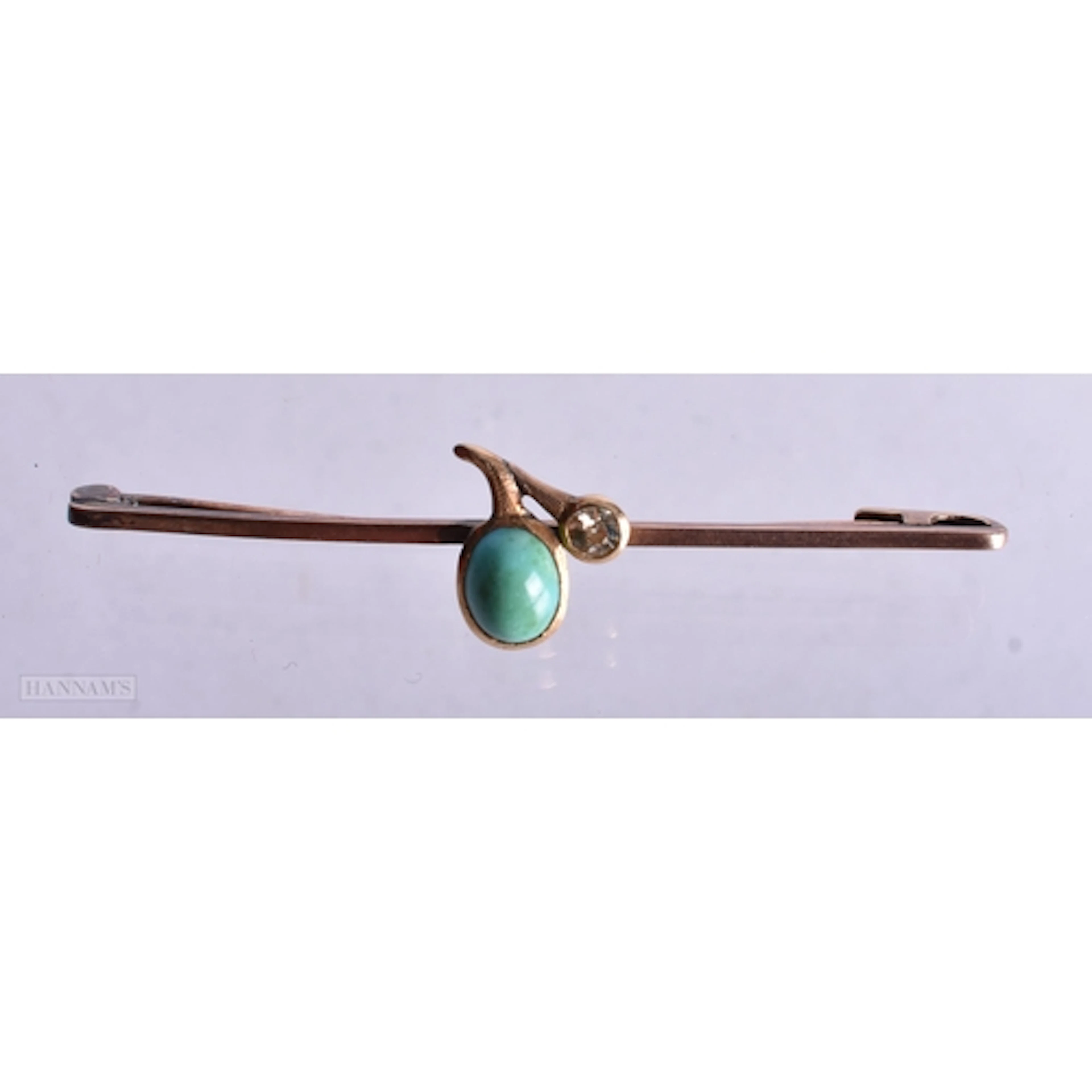 9ct gold antique turquoise diamond bar brooch (2g). 5 cm x 1...