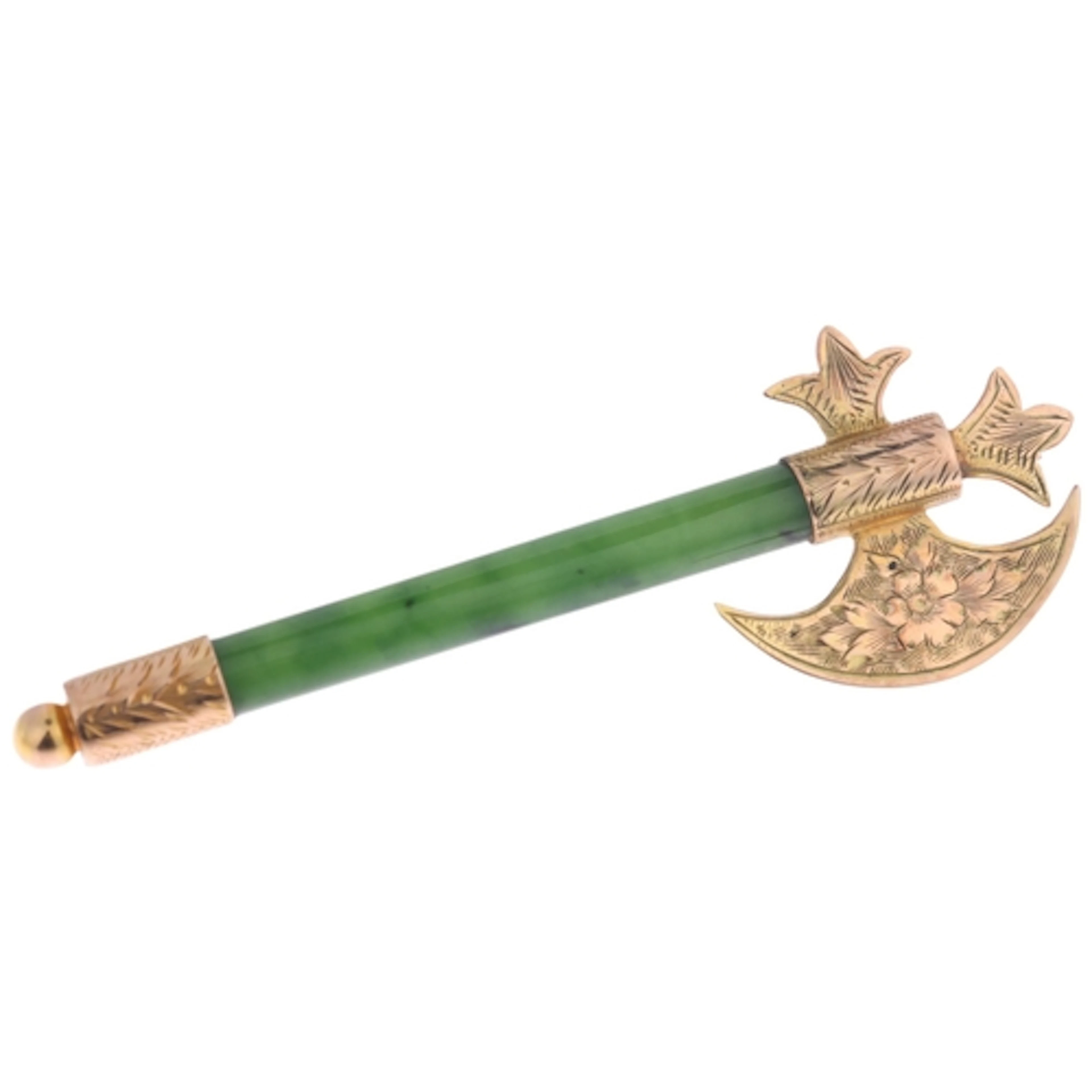 An Antique New Zealand greenstone nephrite battle axe brooch...