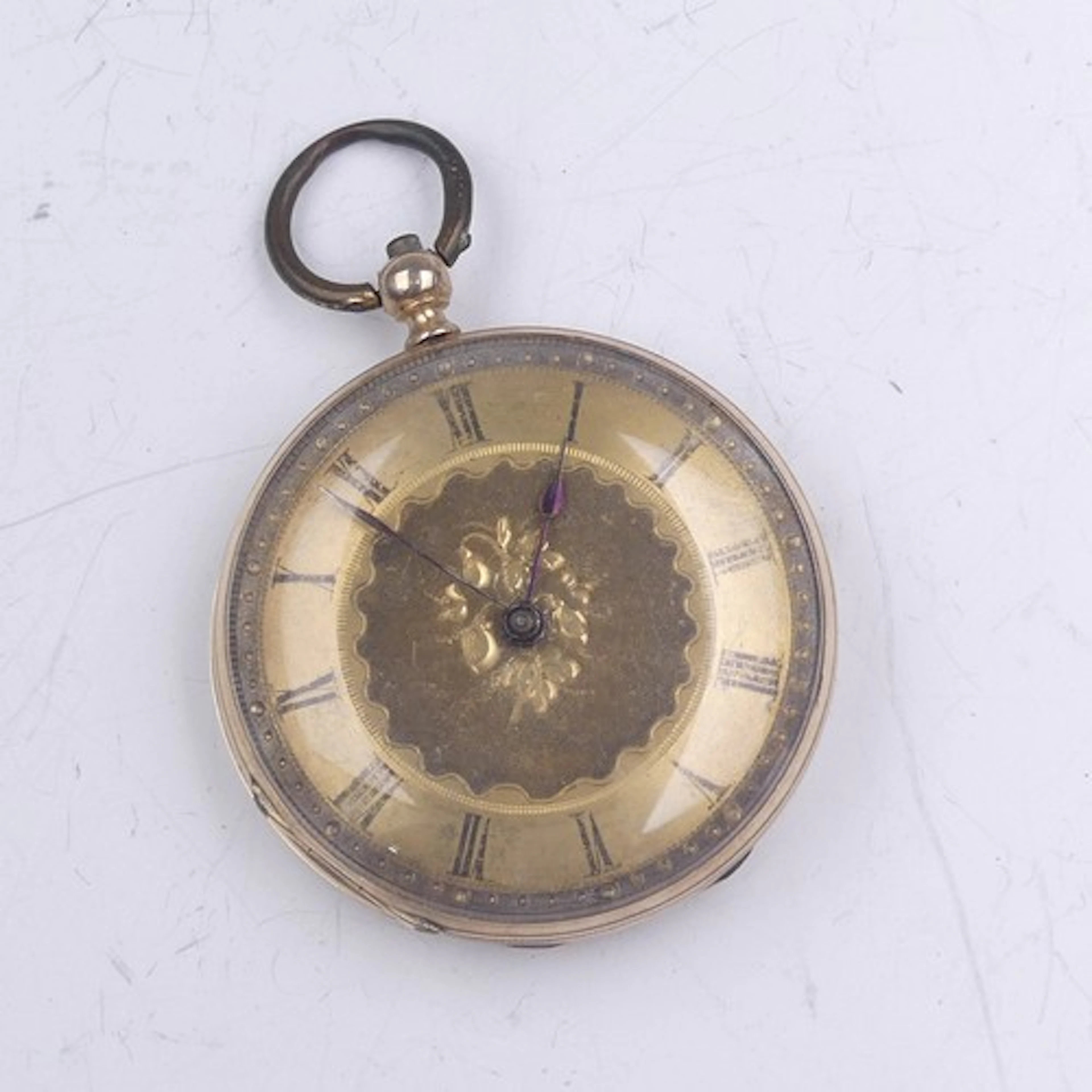 A Continental 14k gold and enamel Fob Watch, the gilt dial w...