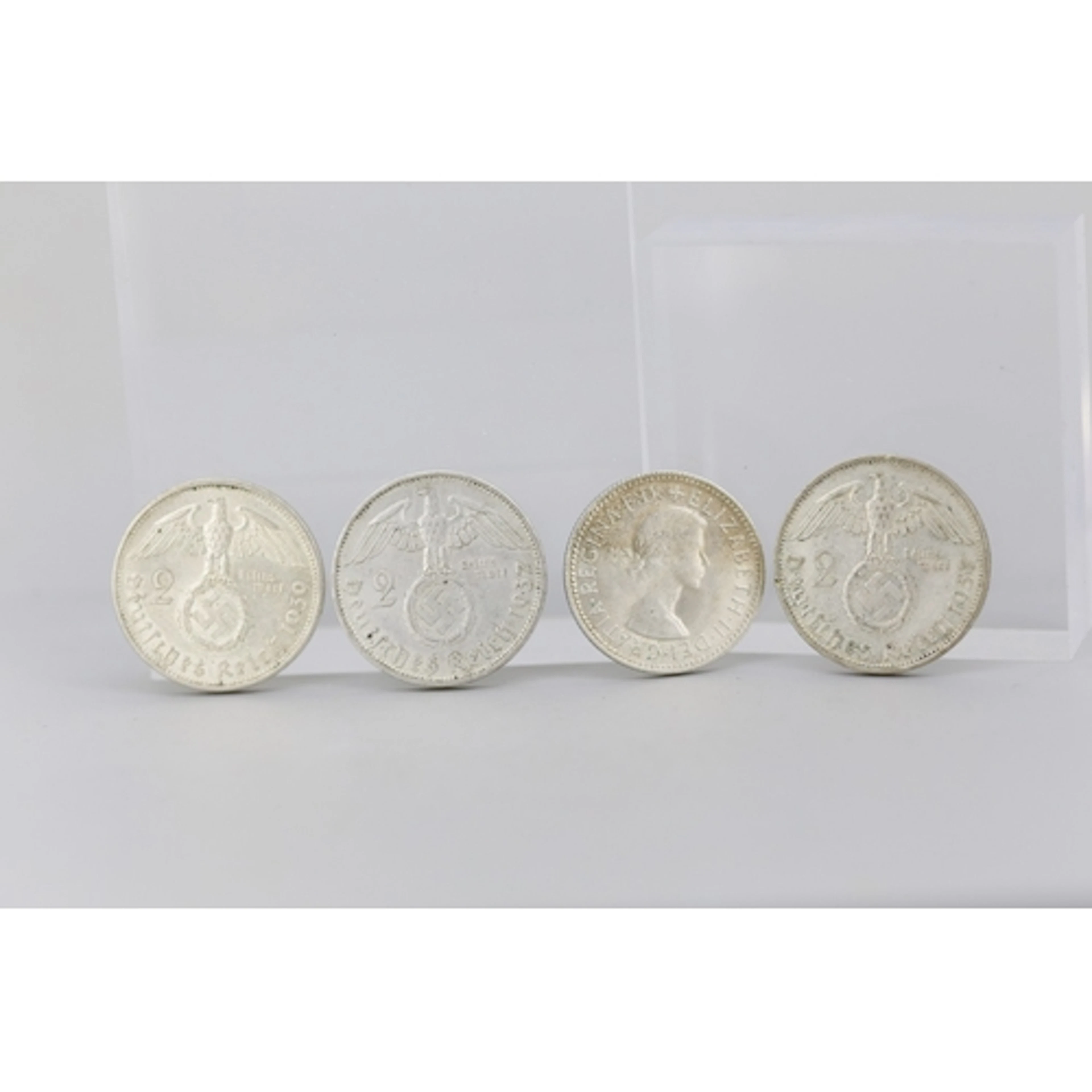 Three Silver 2 Reichsmark German Coins 1937, 1939 and Silver...