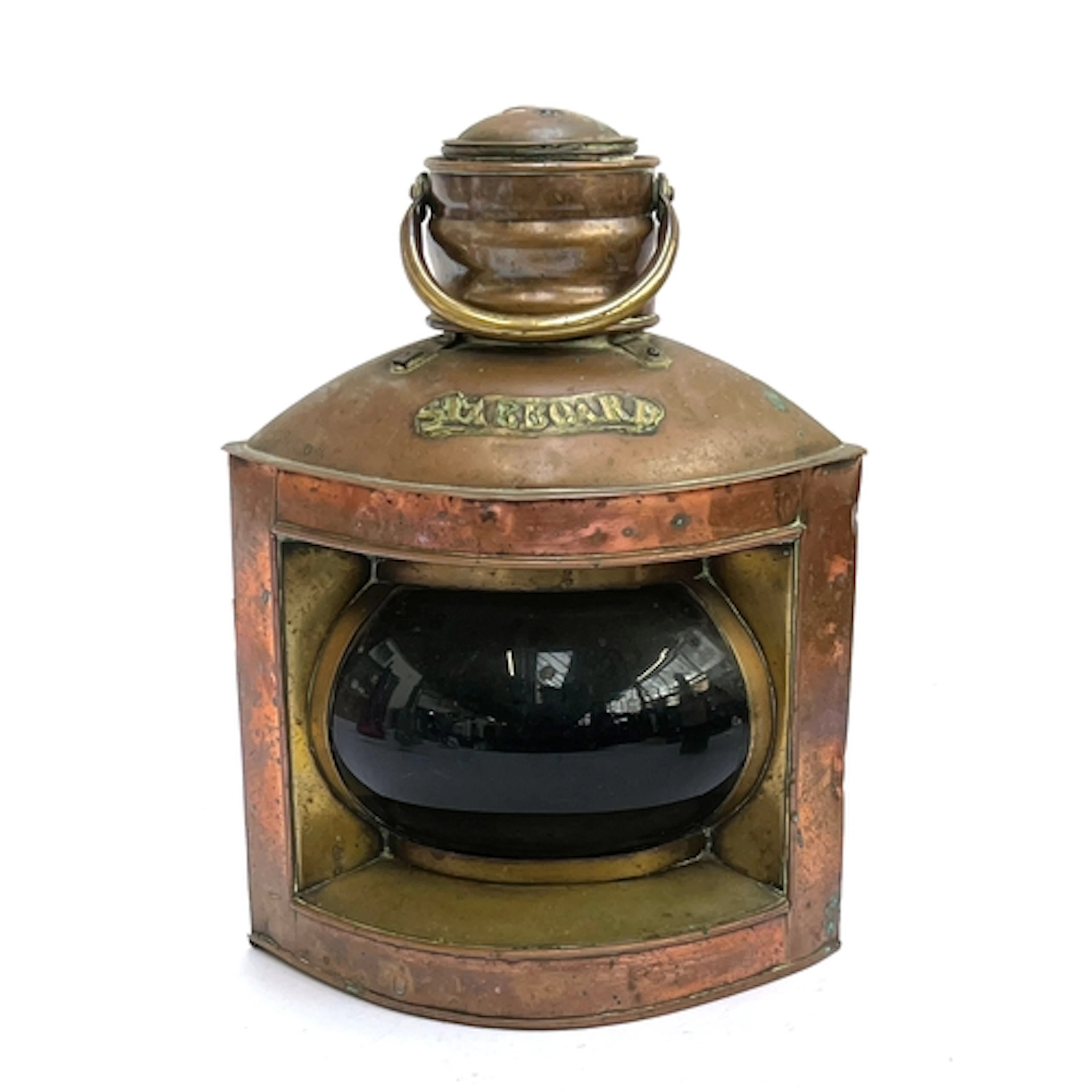 An antique copper starboard ship's lamp, approx. 35cmH