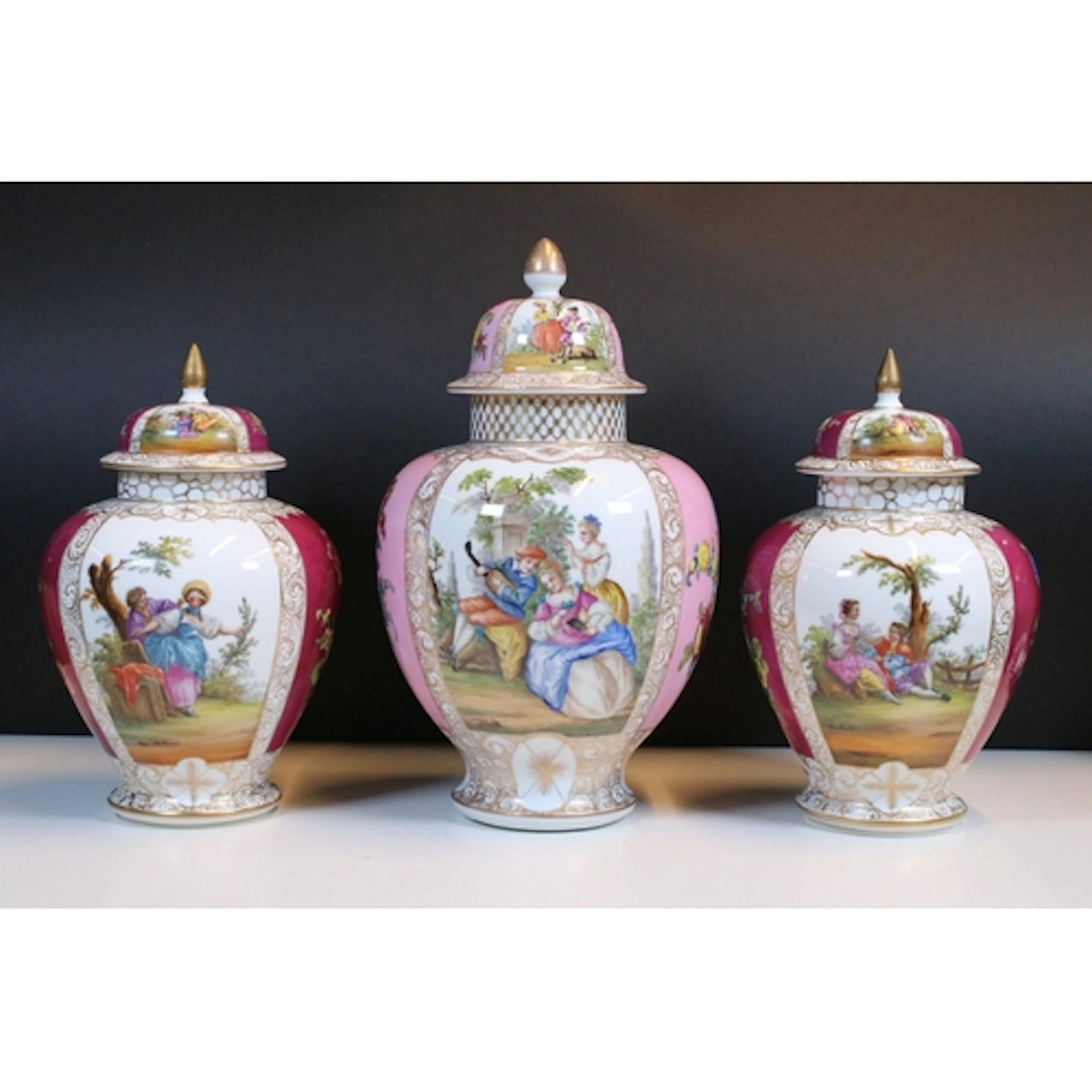 Pair of early 20th century German porcelain vases and covers...
