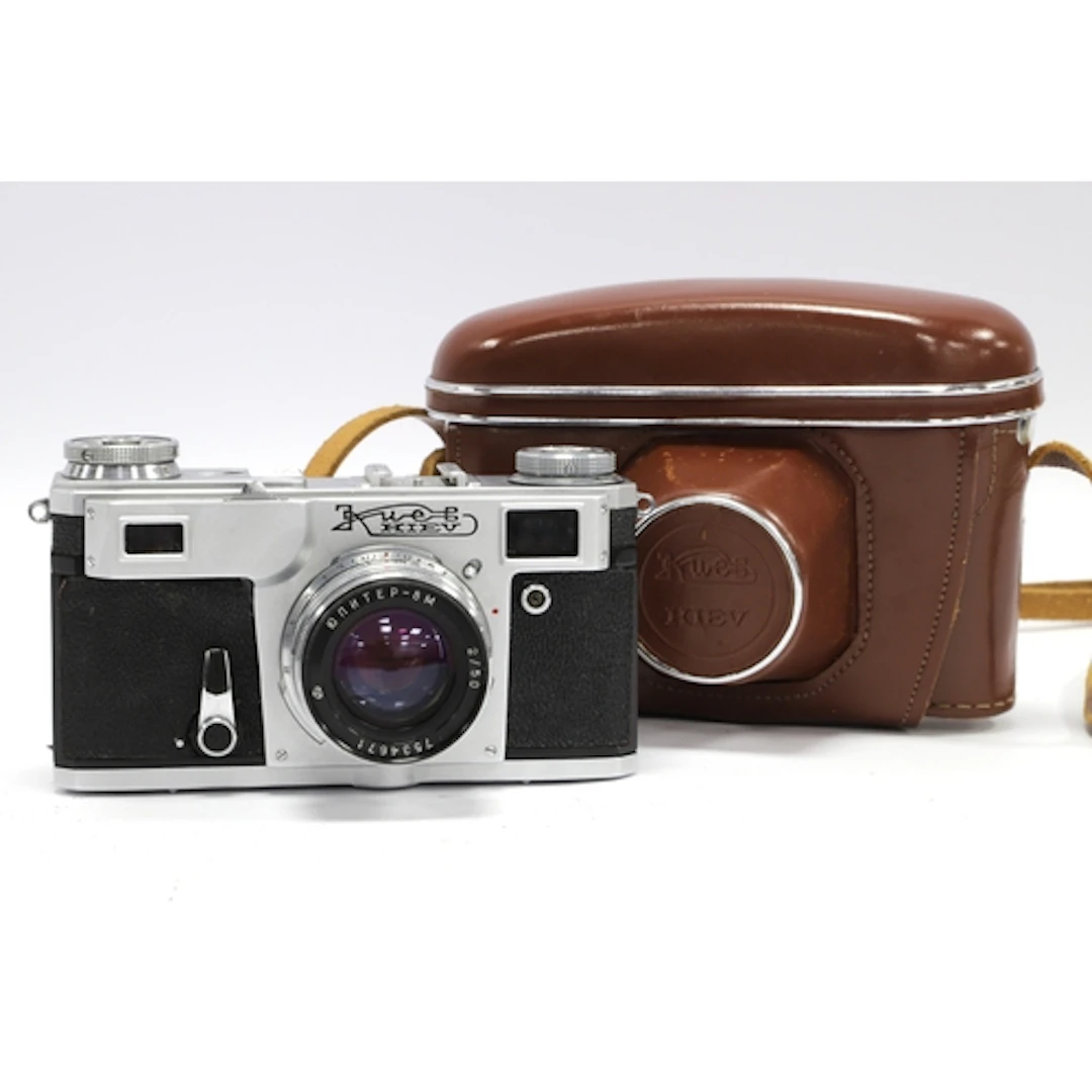 A Kiev 4 35mm Rangefinder Cameras with attached 50mm f/2 Len...