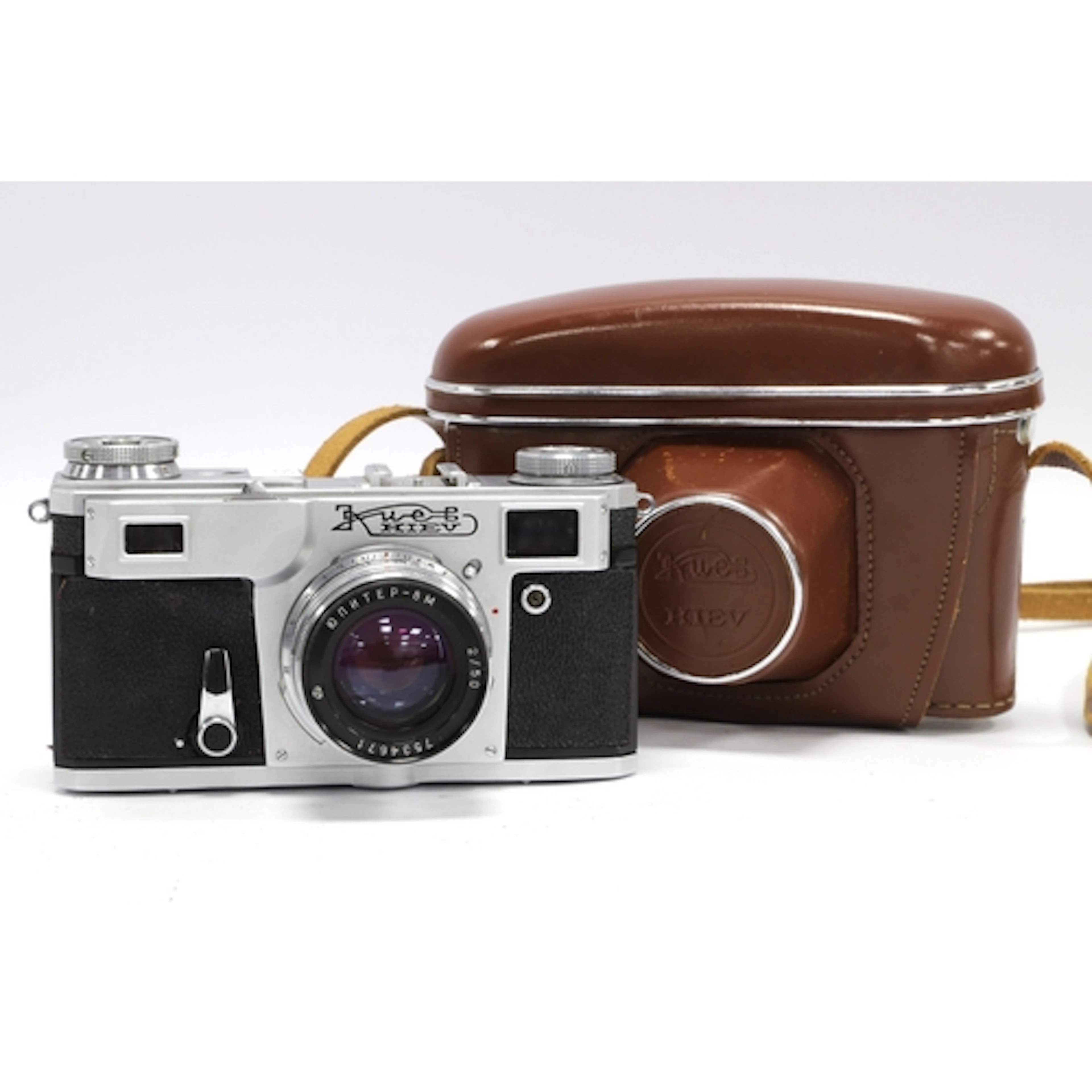 A Kiev 4 35mm Rangefinder Cameras with attached 50mm f/2 Len...