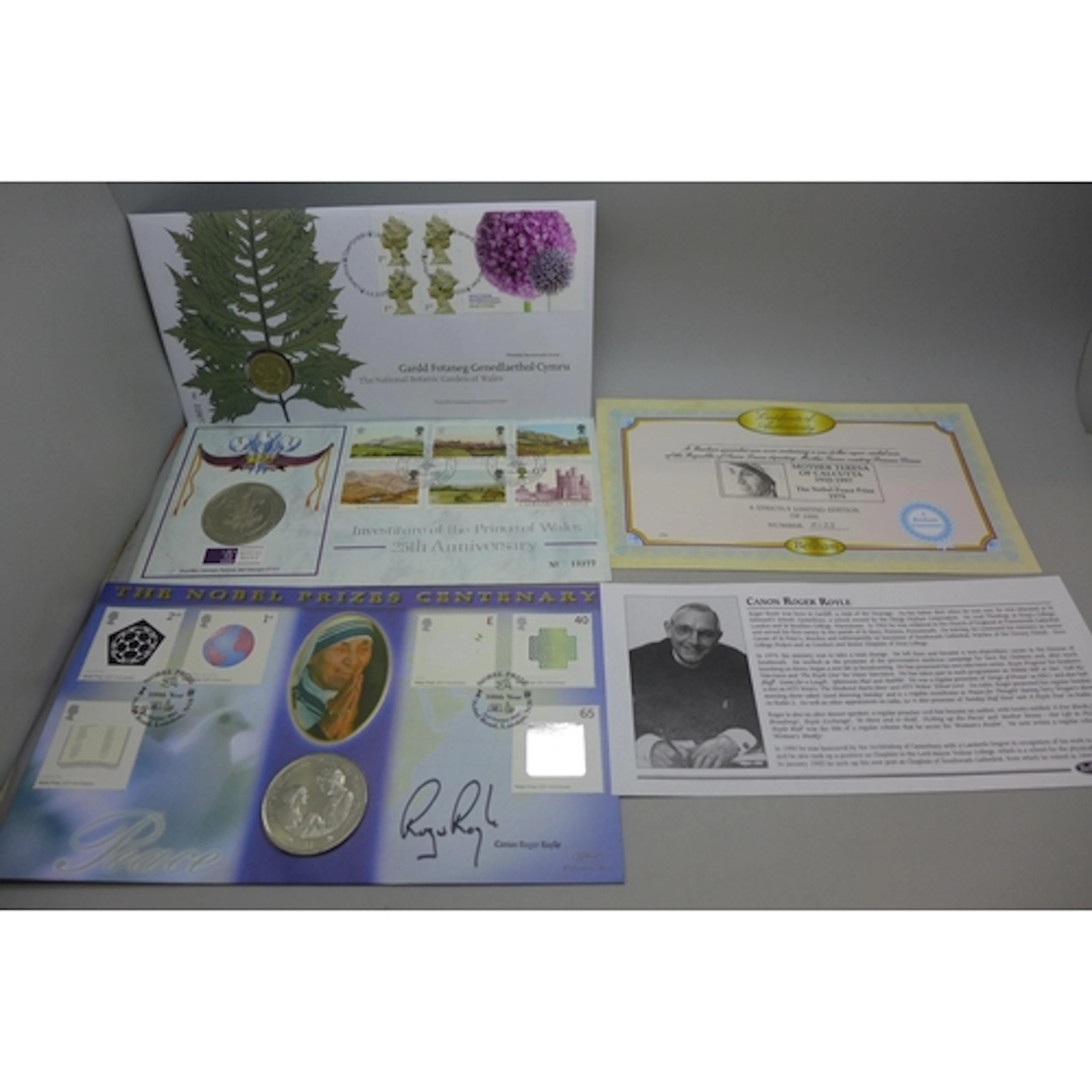 Three coin covers - 2001 The Nobel Prize Centenary Benham co...