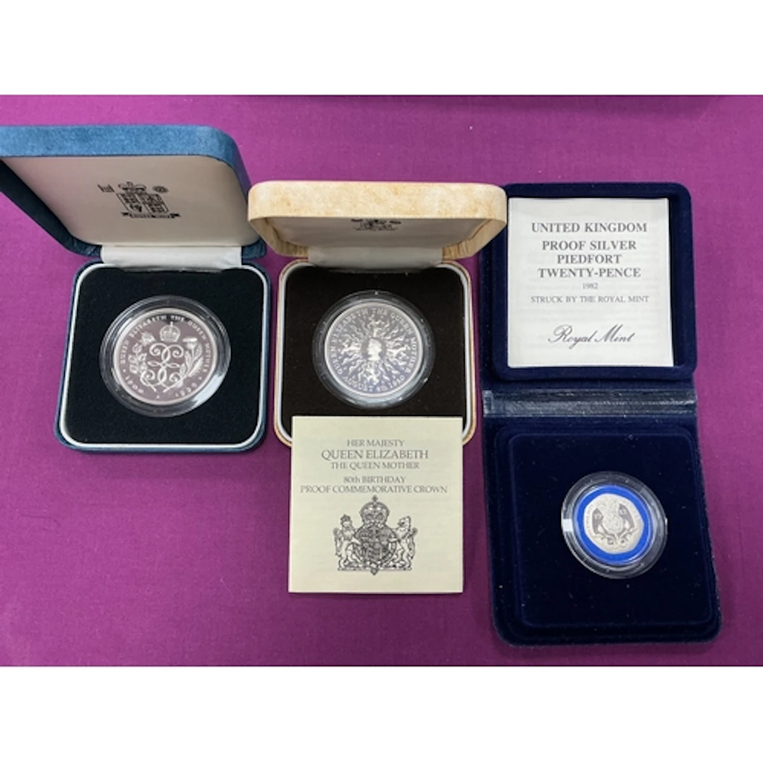 Three Royal Mint Silver Coins, 1980 Queen Mother 80th Birthd...