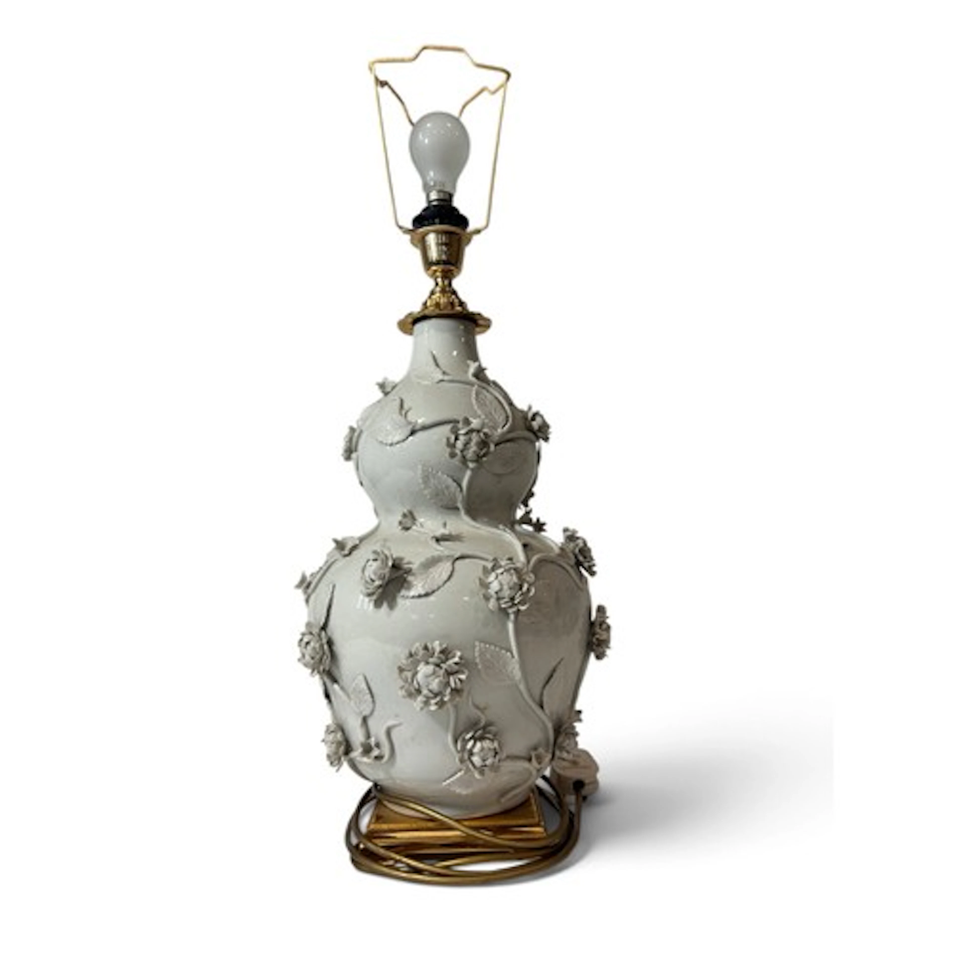 Chinese blanc de chine double gourd shaped vase with applied...