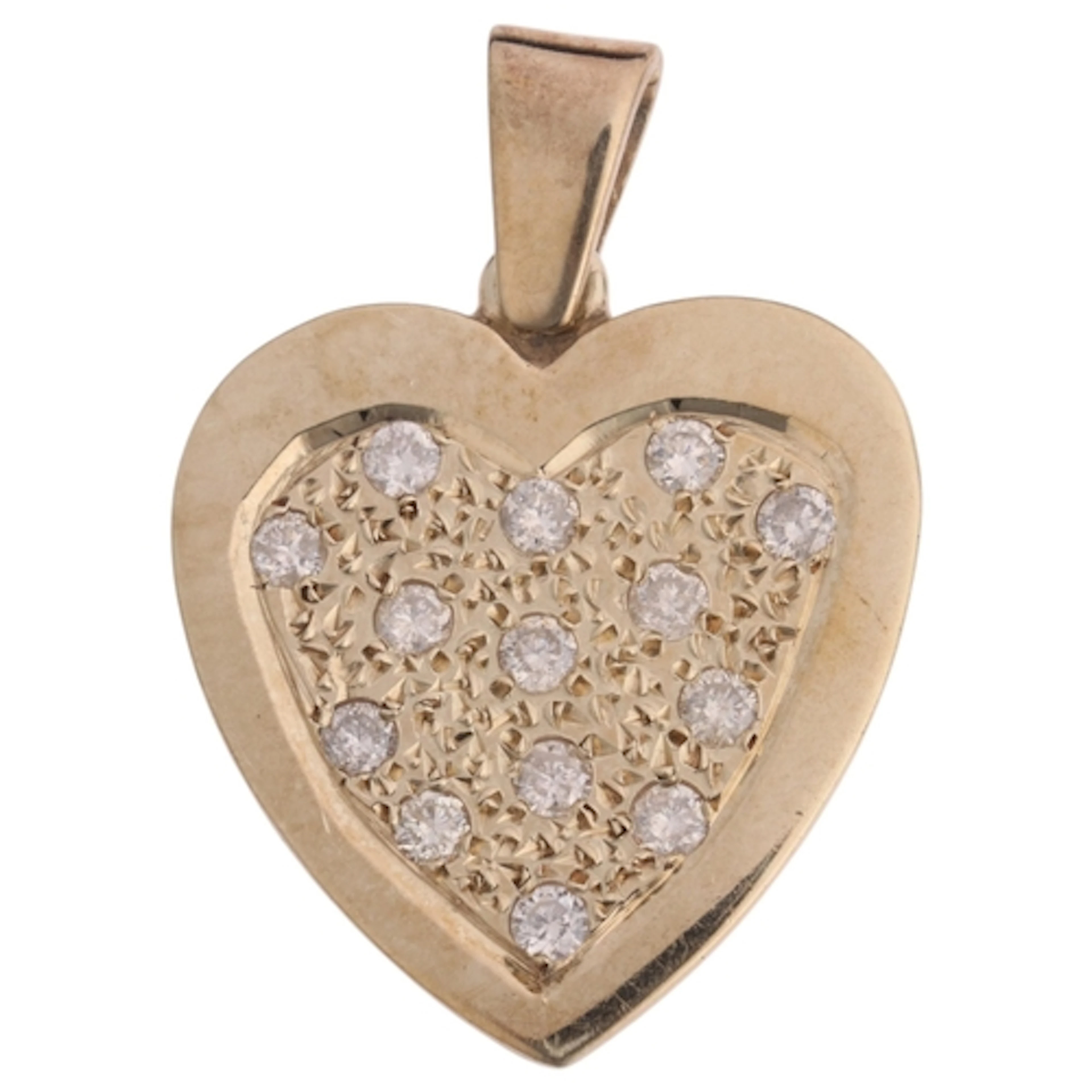 A 9ct gold diamond heart pendant, pave set with modern round...