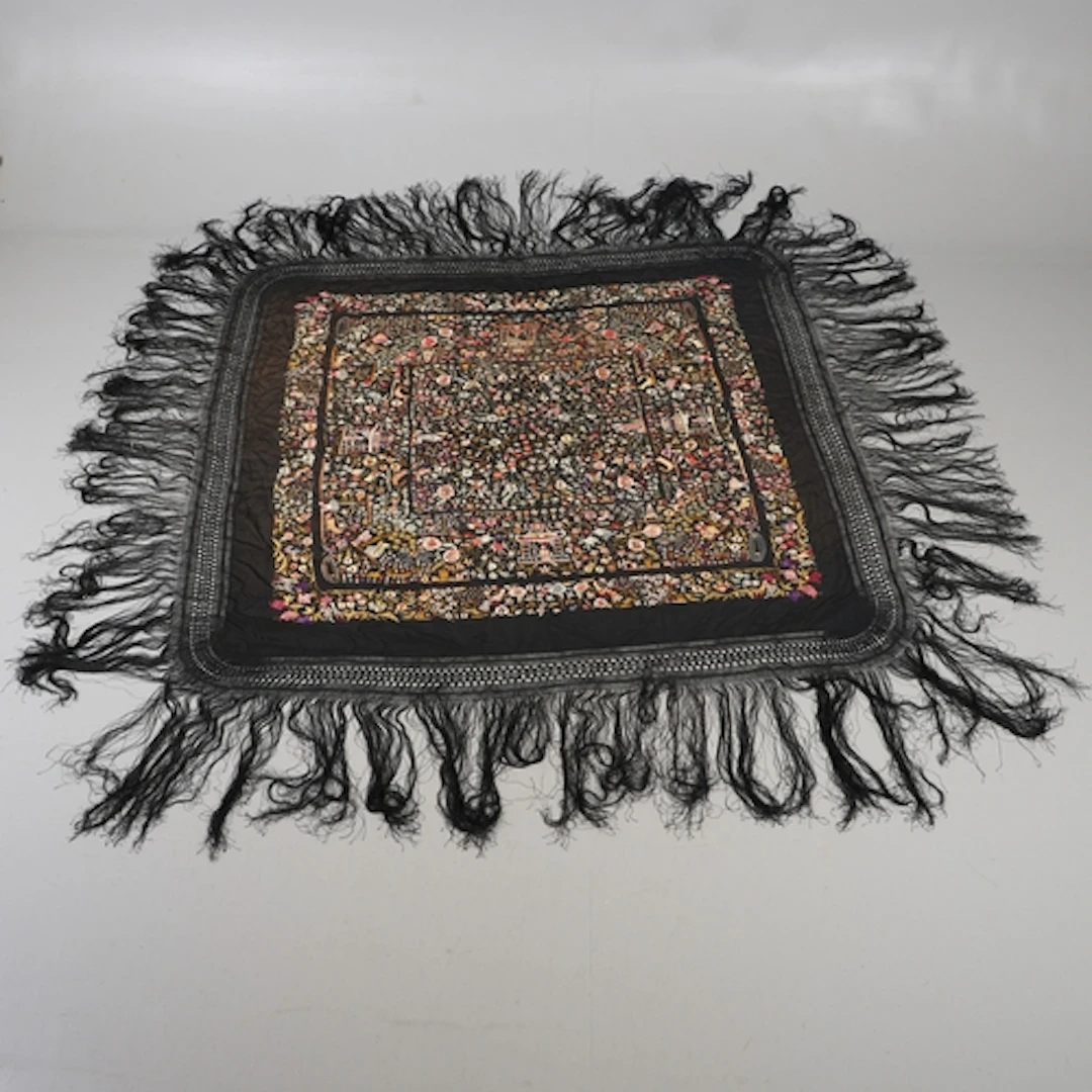 LARGE CHINESE SILK EMBROIDERED SHAWL. Probably early 20thc. ...