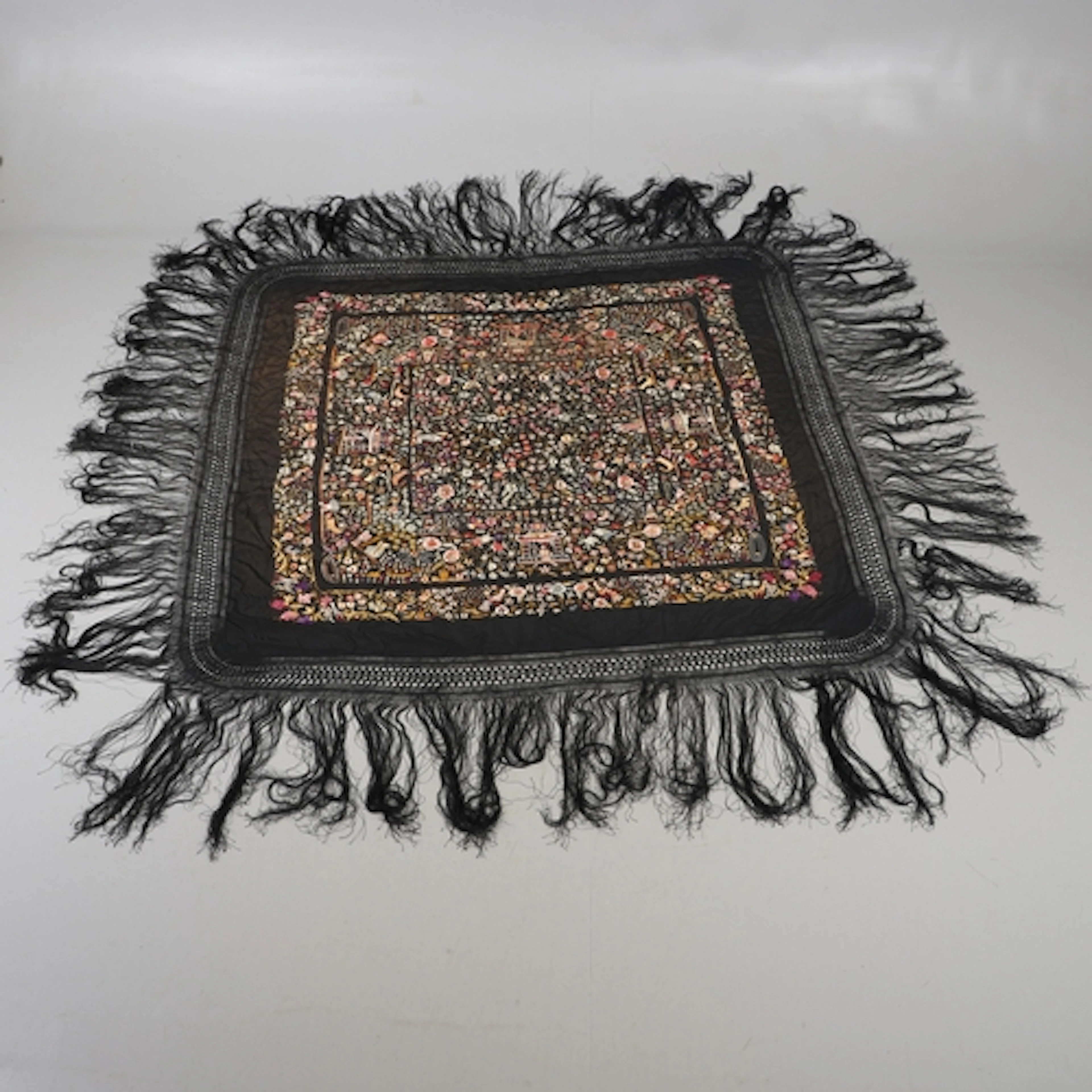 LARGE CHINESE SILK EMBROIDERED SHAWL. Probably early 20thc. ...