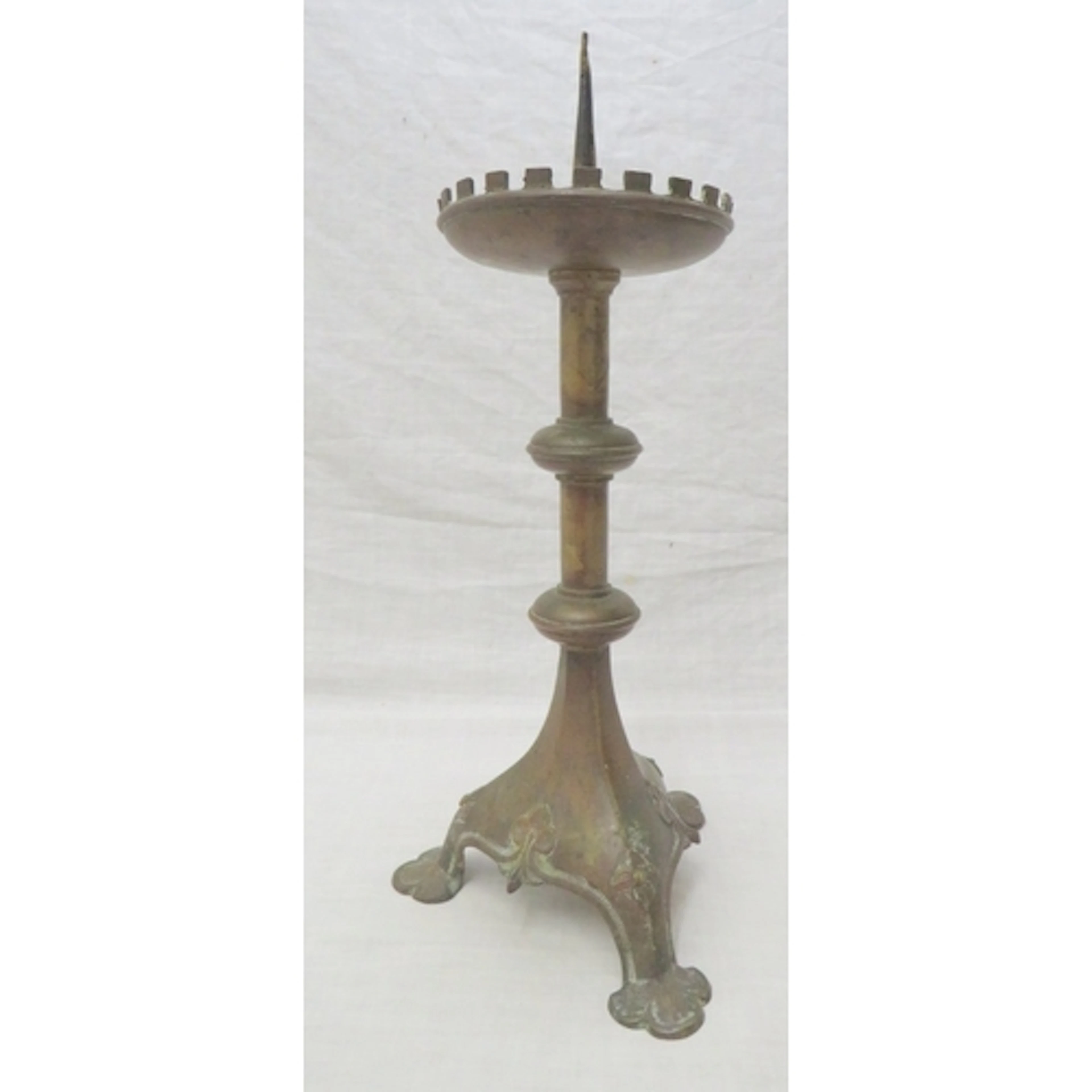 Antique Brass Gothic Style Church Candle Holder decorated wi...