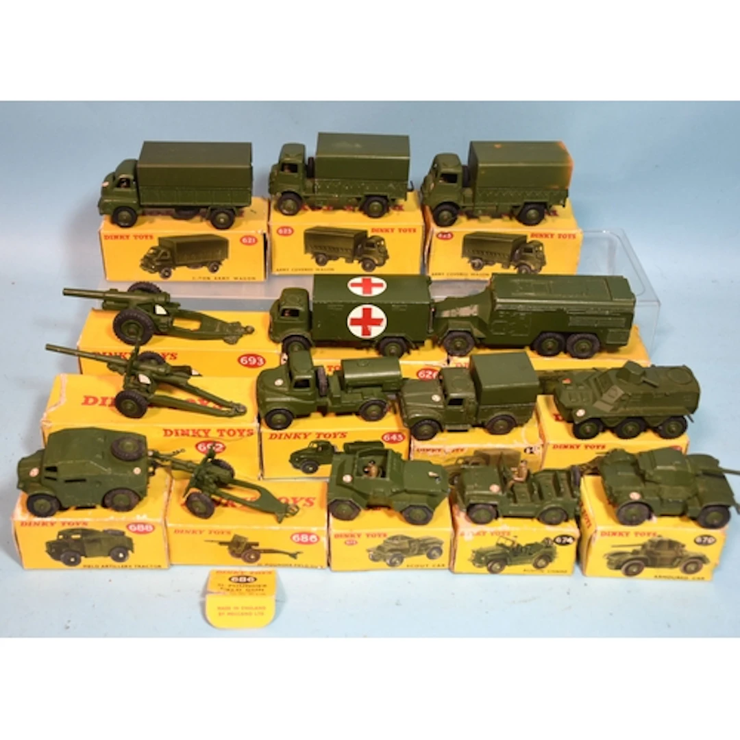 Dinky Toys, fifteen boxed army issues, including 621 3-Ton A...