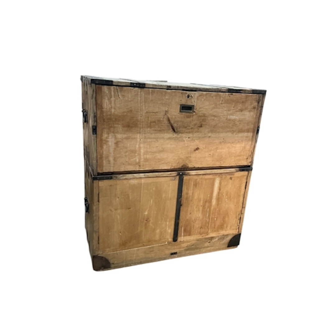 A 19th century pine two section military chest, width 106cm,...