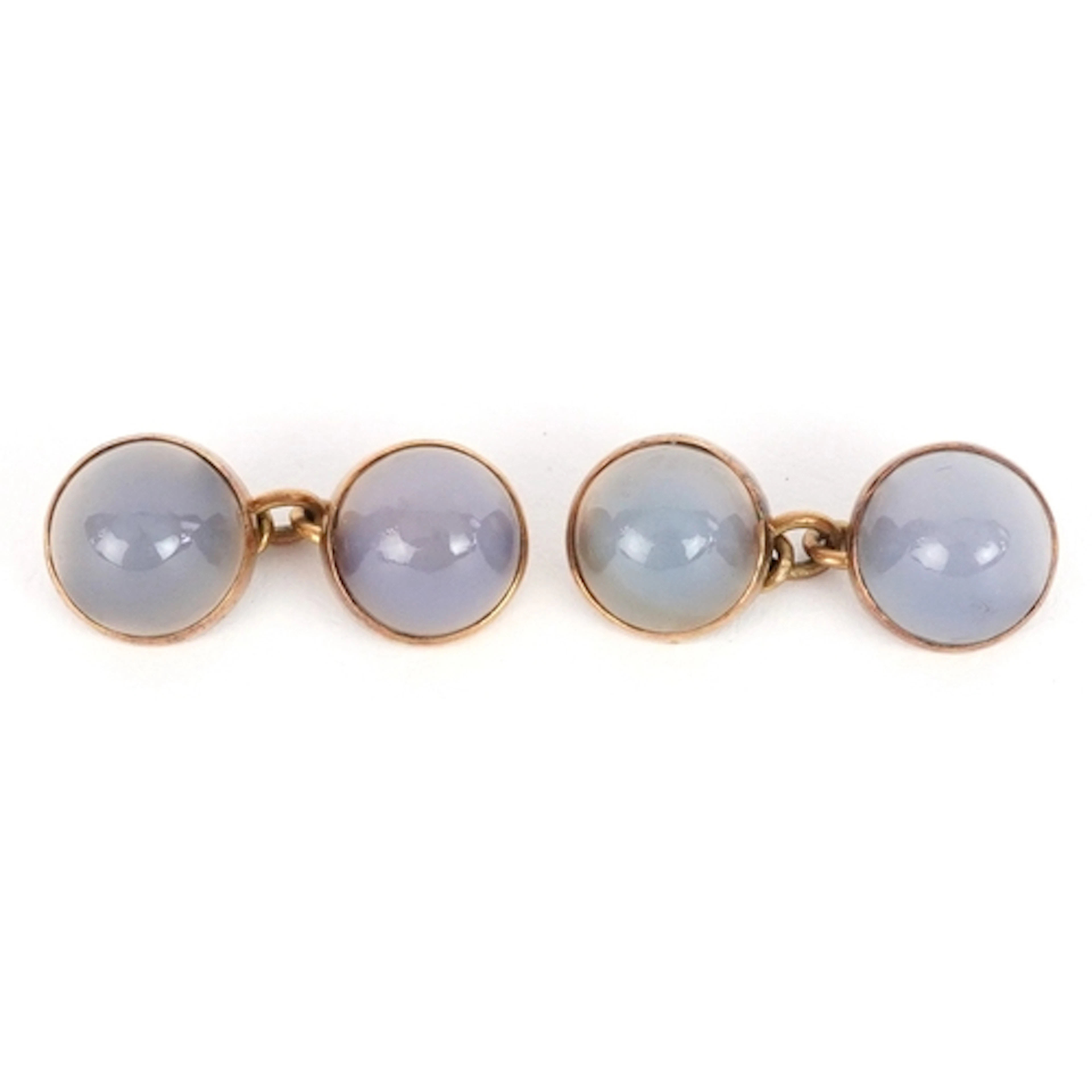 Pair of vintage yellow metal cabochon agate cufflinks, 3.5cm...