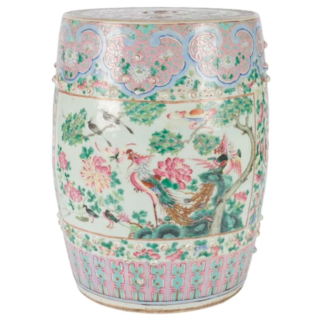 A Chinese famille rose 'phoenix and pheasant' garden seat, m...