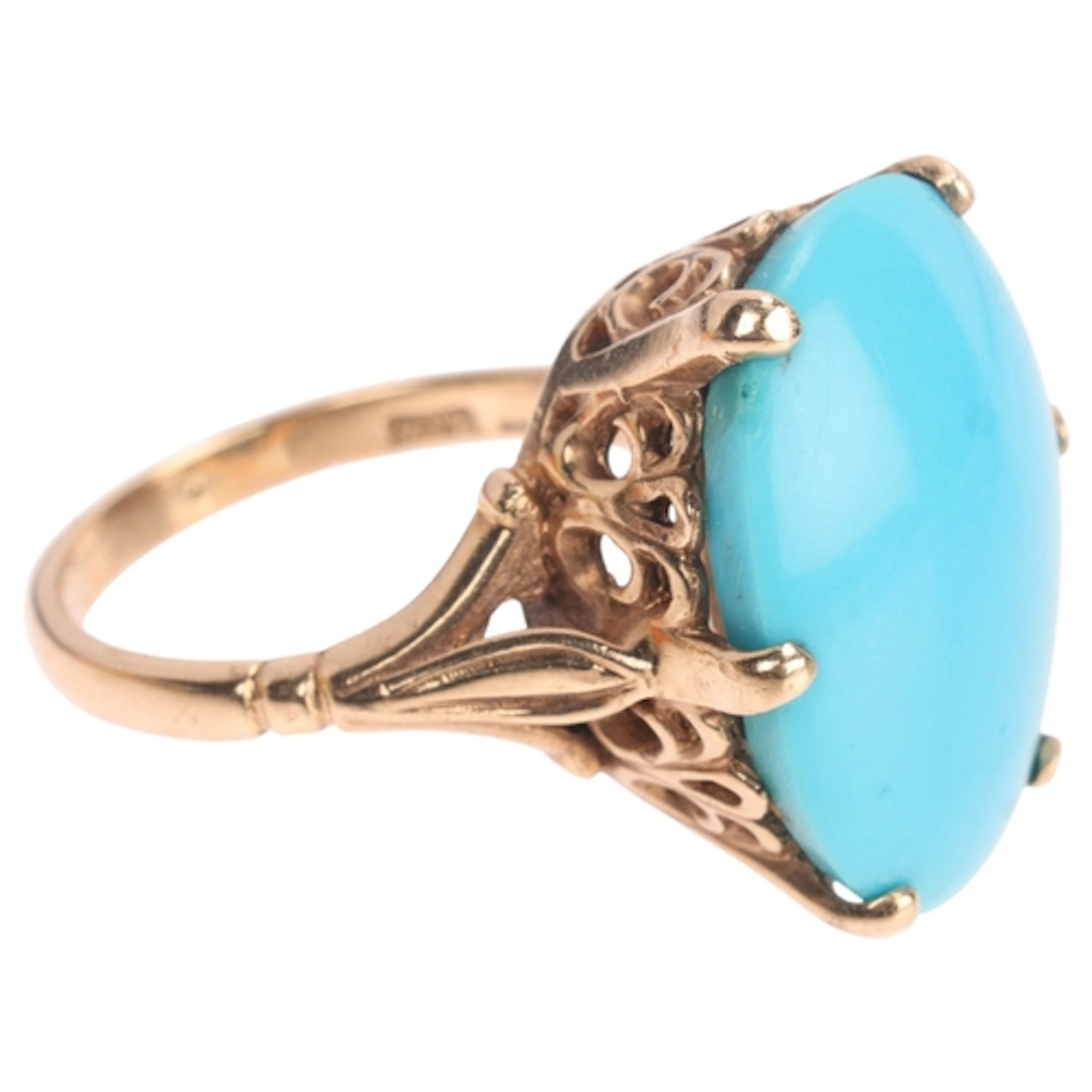 A Vintage 9ct gold single stone turquoise ring, maker S & W,...