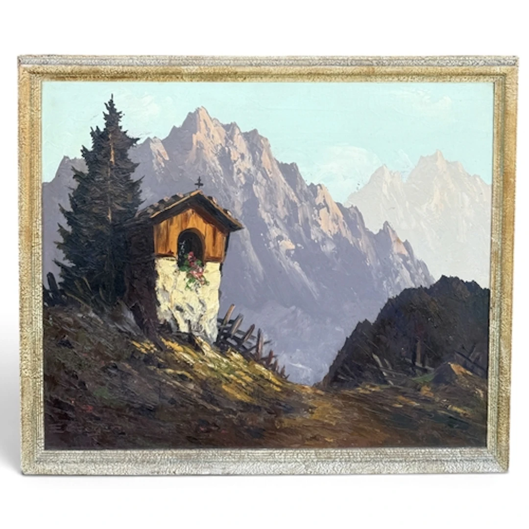 ERNST GREYER (AUSTRIAN 1807-1983): MOUNTAIN RANGE WITH OUTPO...