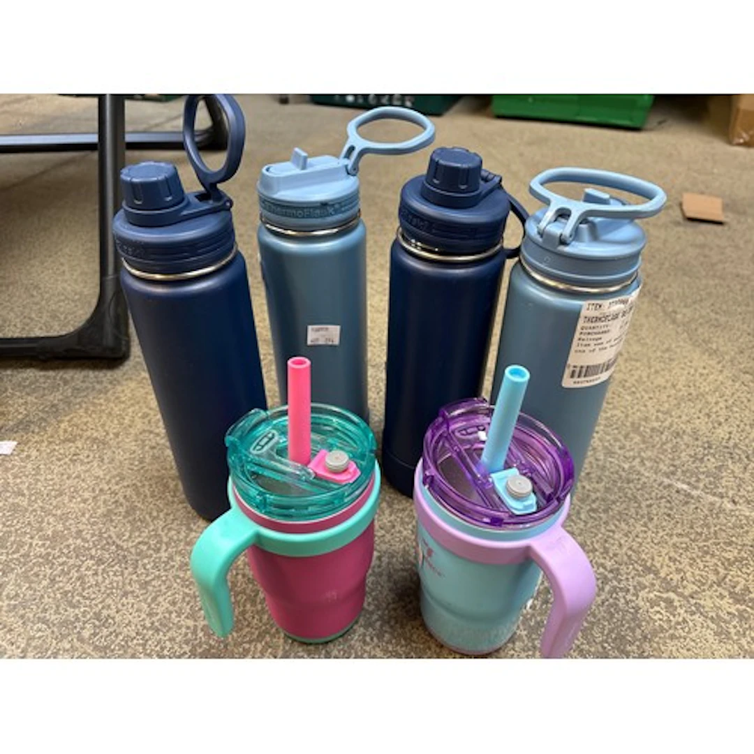 Four Thermoflask stainless steel bottles and a pack of 2 Col...