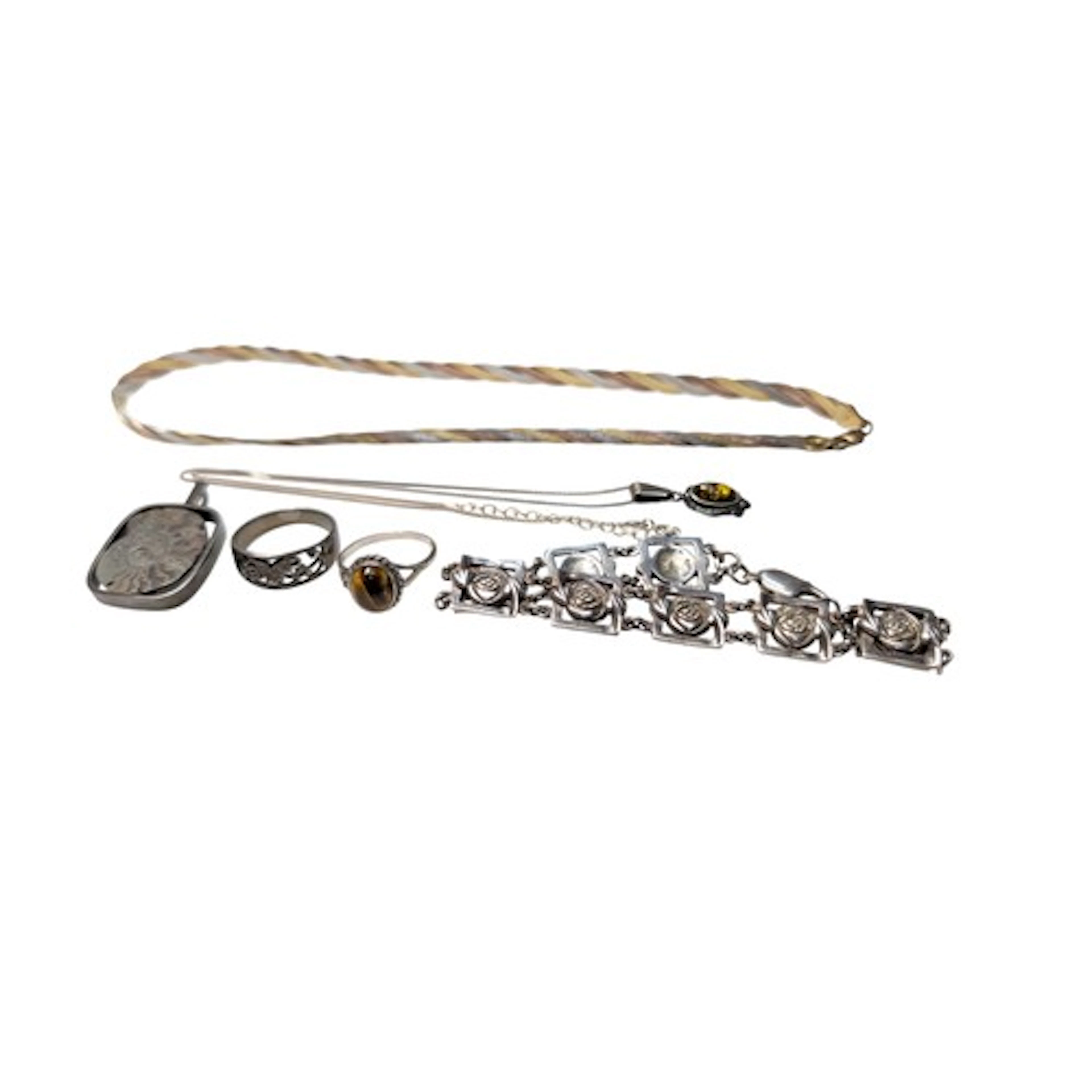 Silver jewellery, comprising tri-colour necklace, bracelet, ...