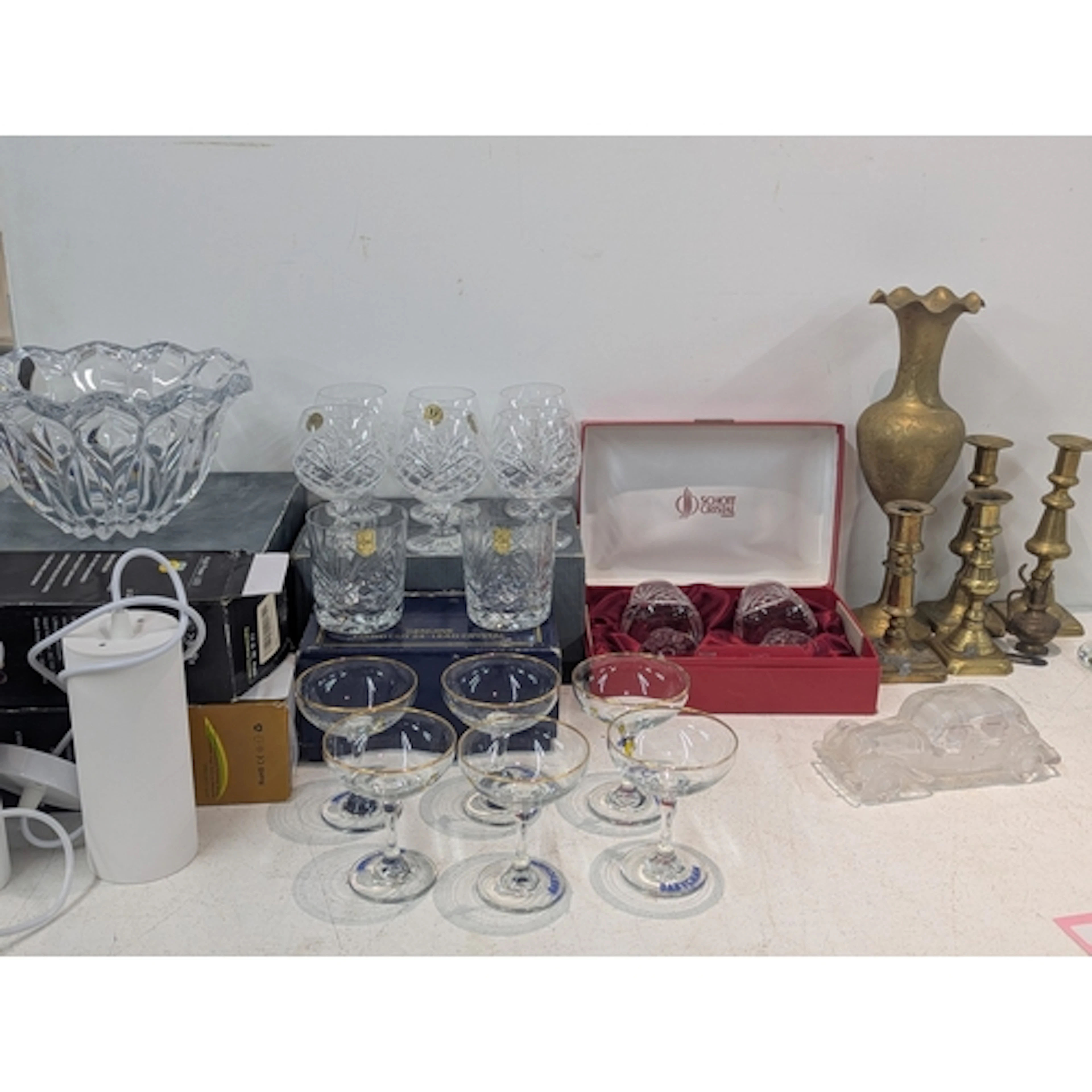 A mixed lot of metalware and glassware to include a Middle E...