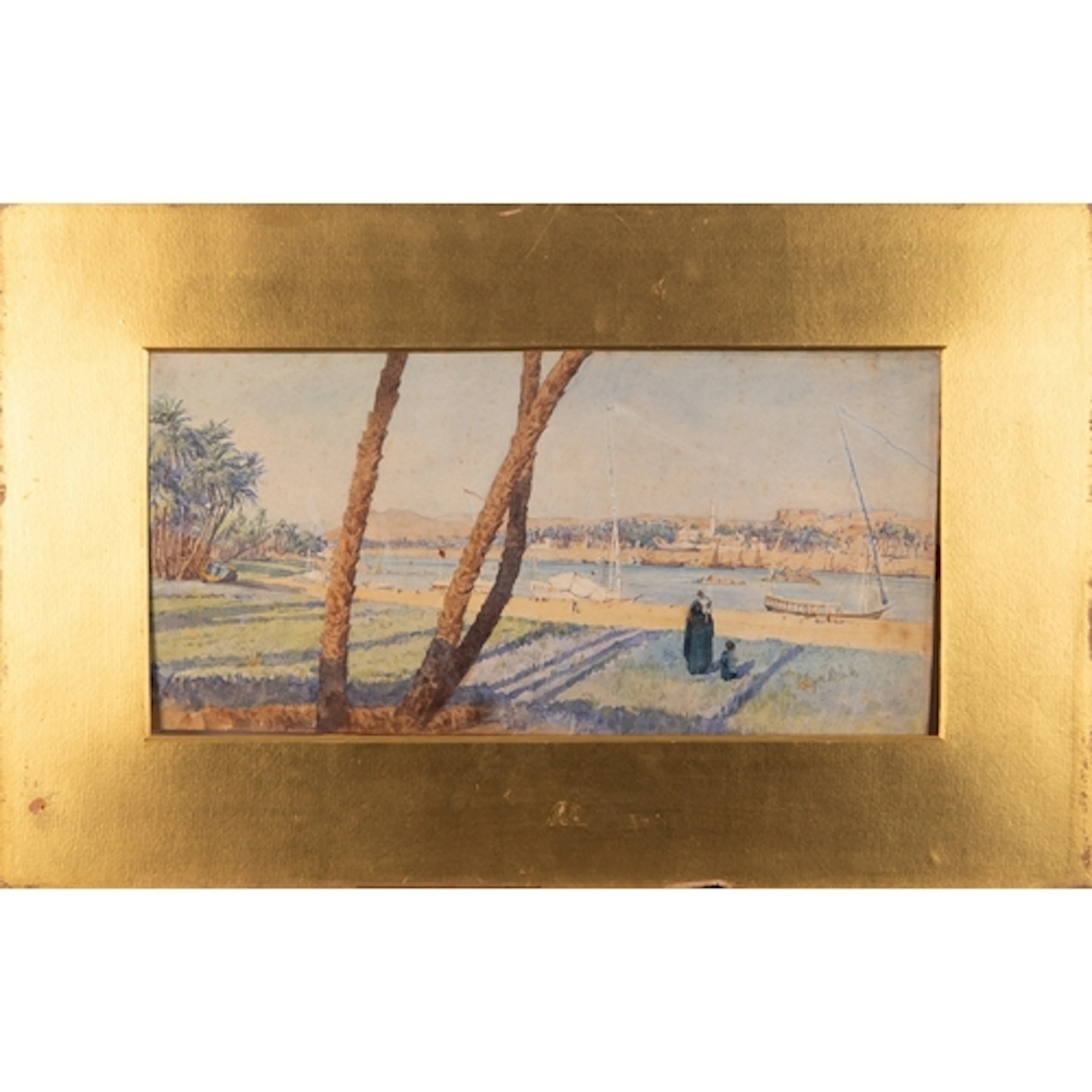 A watercolour of a possible view on the Nile - 17.5 x 36cm -...