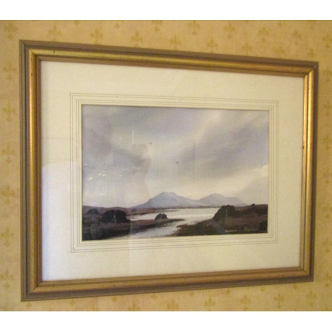 Peter Knuttel Connemara Scene Watercolour Turf Stacks with M...
