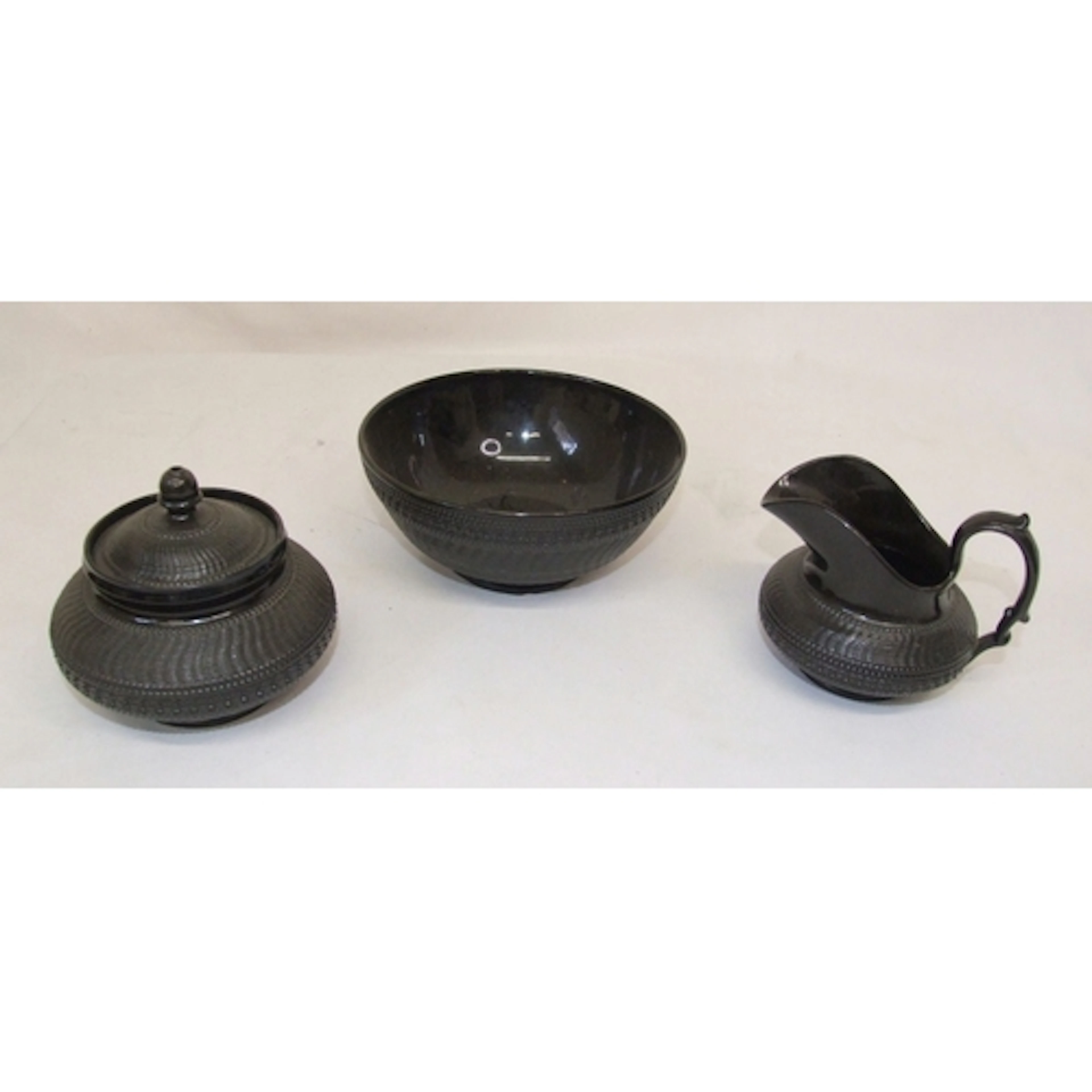 Antique Black Funeral/Mourning Milk Jug, lidded sugar bowl &...