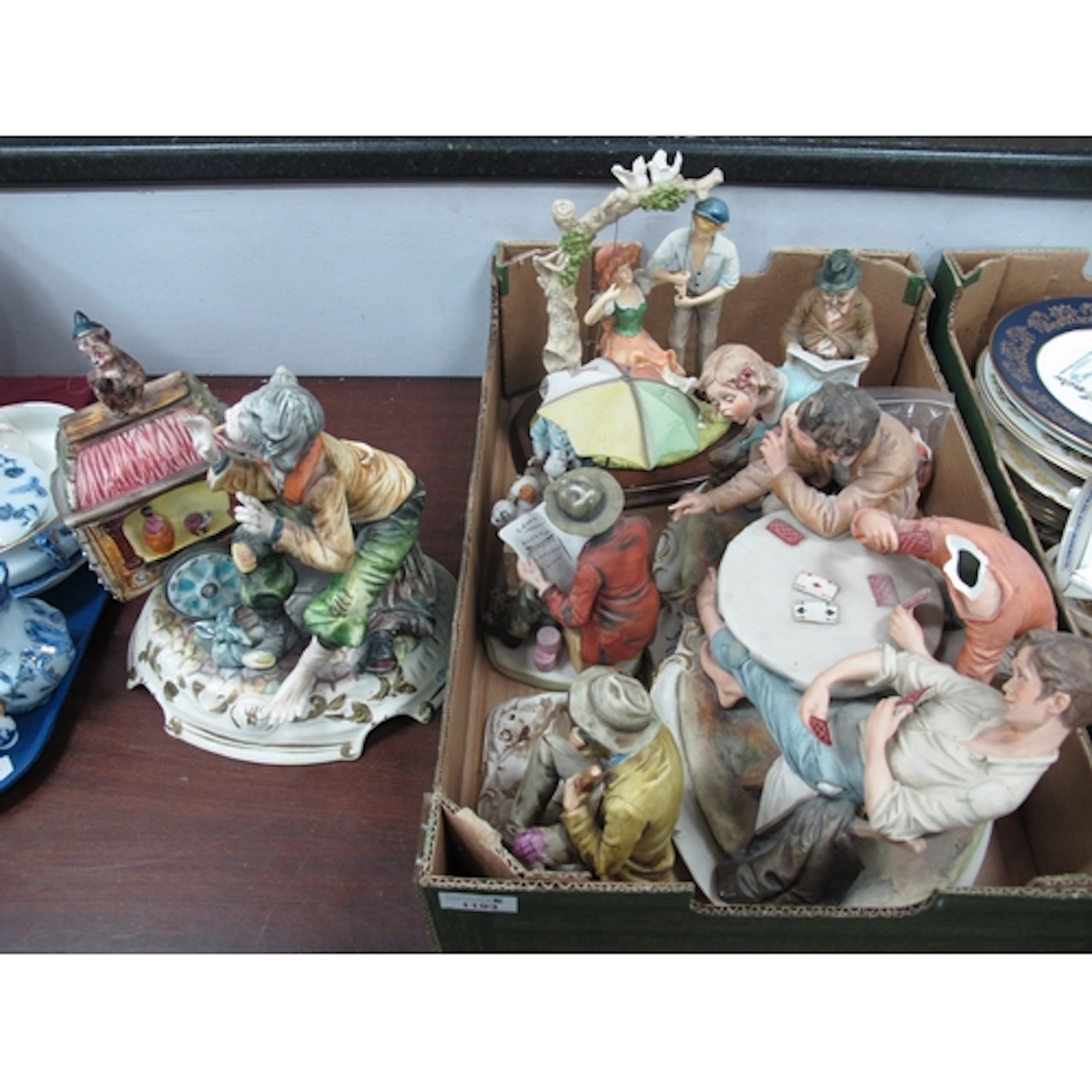 Capodimonte Figurine Group, of boys playing cards (d) and ot...